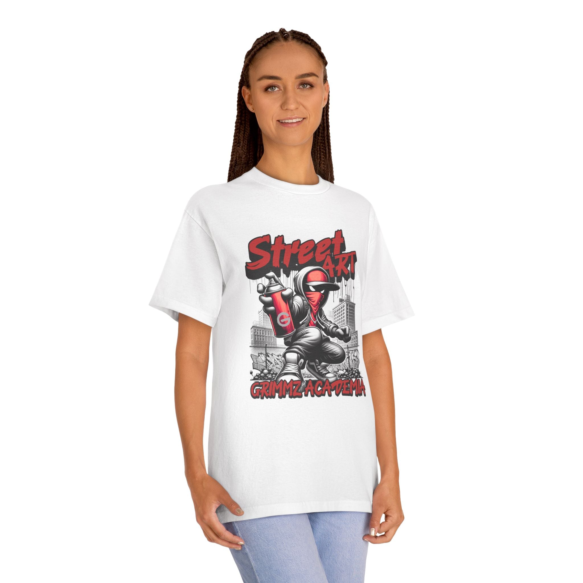 Street Art Graffiti Tee — "Street Art" Graphic Spray-Paint Crewneck