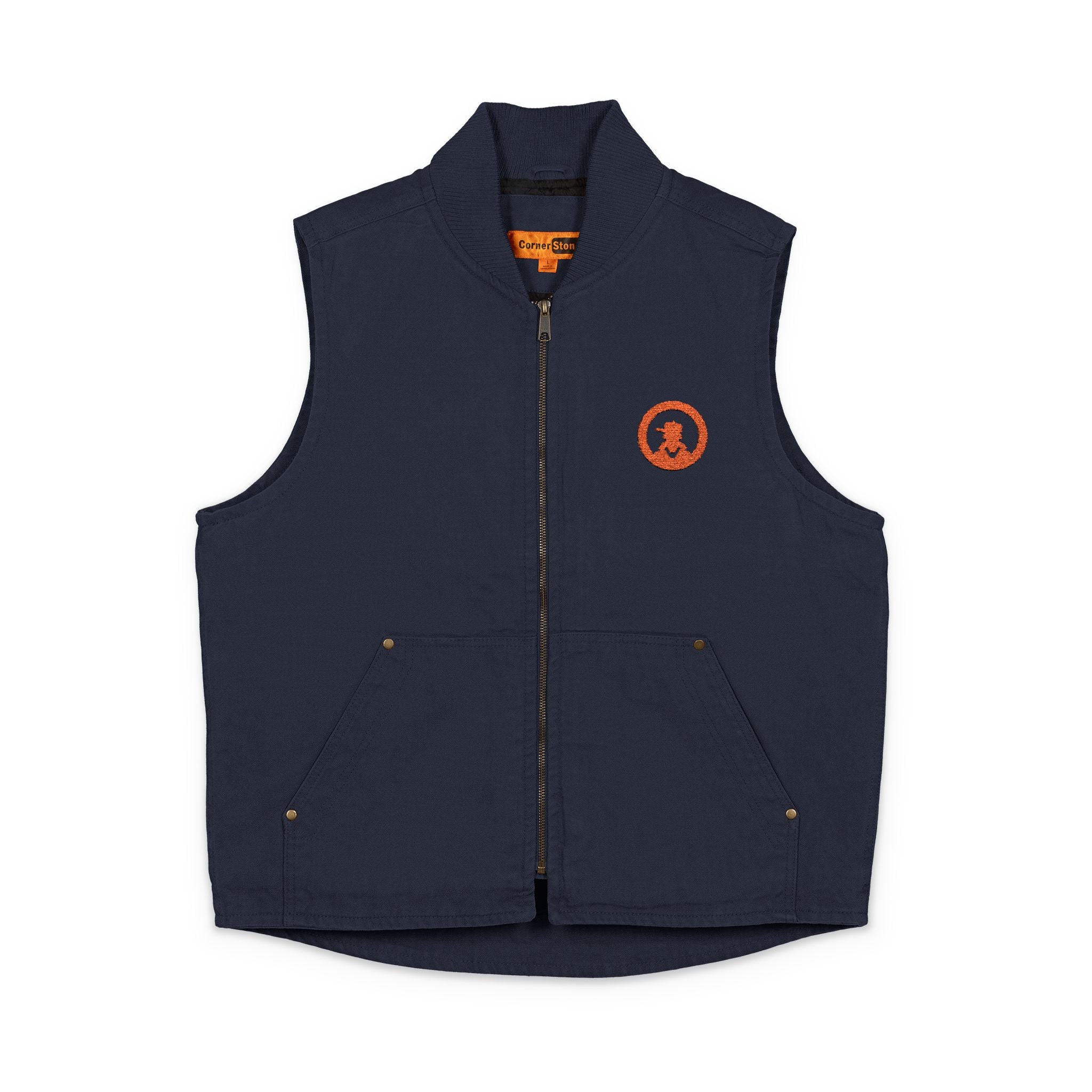 Embroidered Duck Cloth Work Vest — Durable Washed Canvas Utility Vest