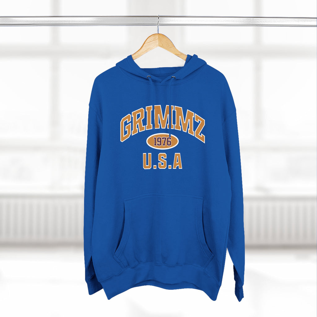 Grimmz 1976 U.S.A. Hoodie — Vintage Collegiate Fleece Pullover