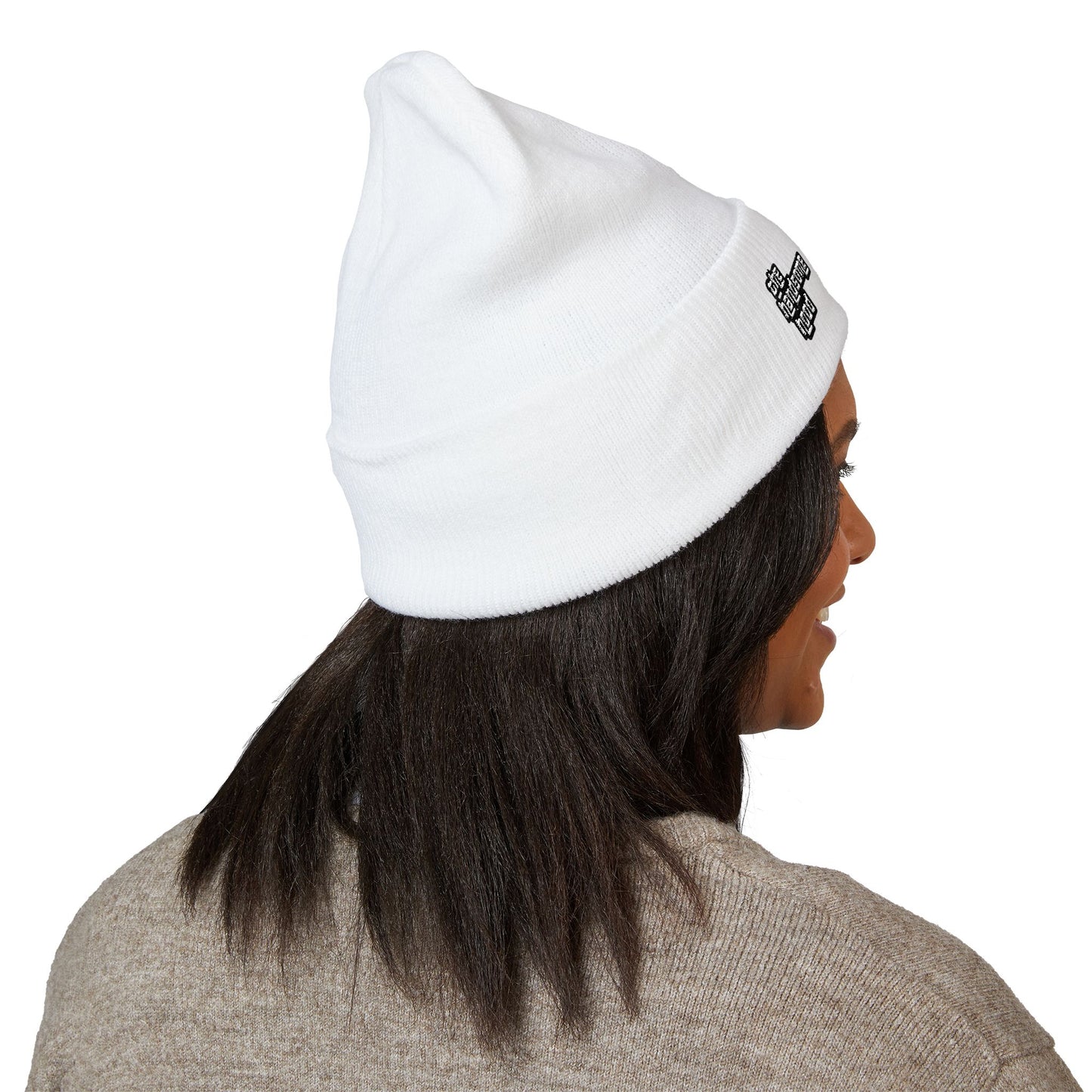 Minimalist White Logo Knit Beanie
