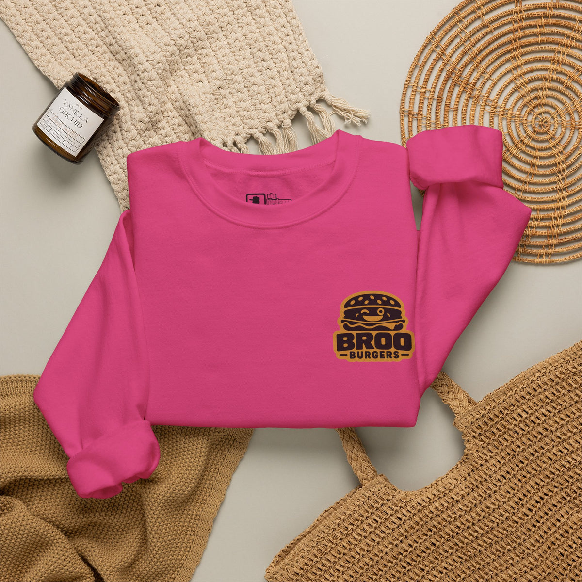 Burger Logo Sweatshirt — 'BROO Burgers' Retro Fast Food Crewneck