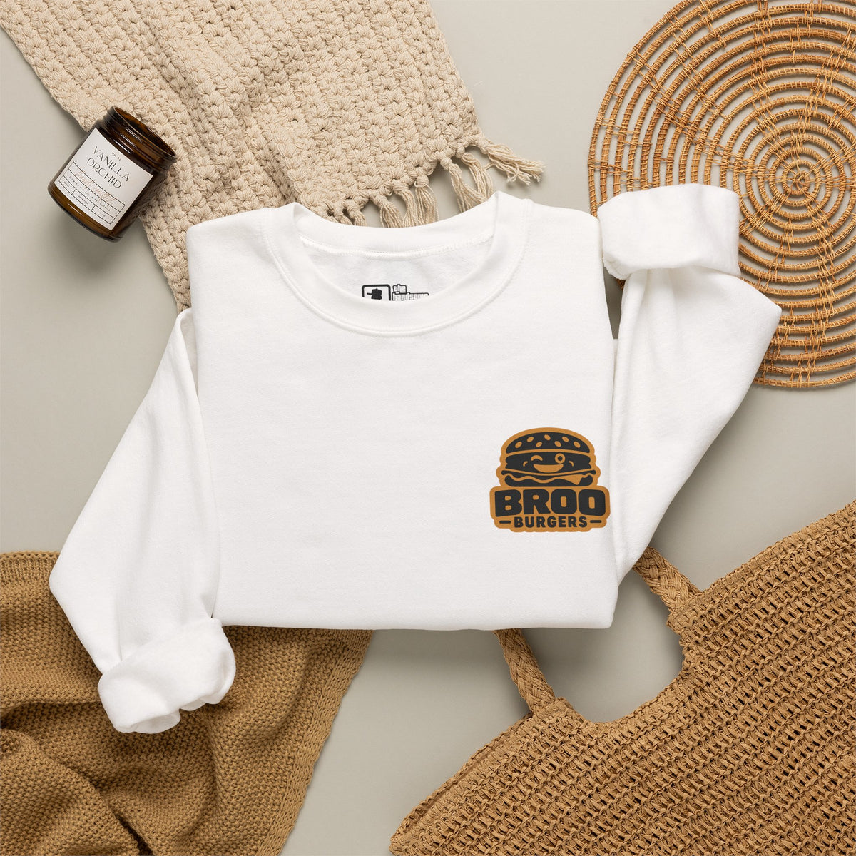 Burger Logo Sweatshirt — 'BROO Burgers' Retro Fast Food Crewneck