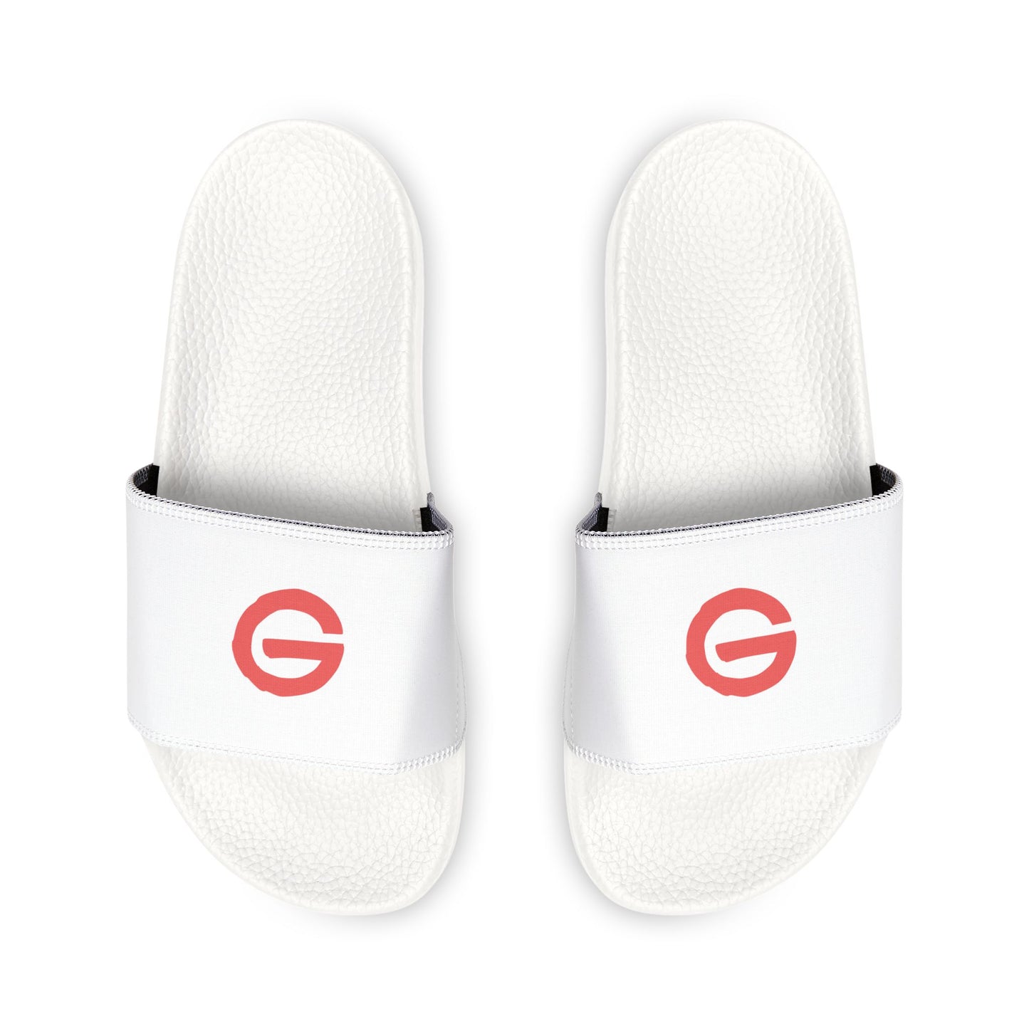 Men's Slide Sandals — White Removable-Strap Slides with Red Circular Logo