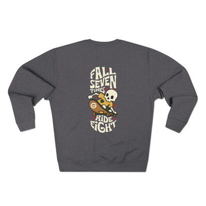 Skeleton Skate Crewneck Sweatshirt — "Fall Seven Ride Eight" Graphic