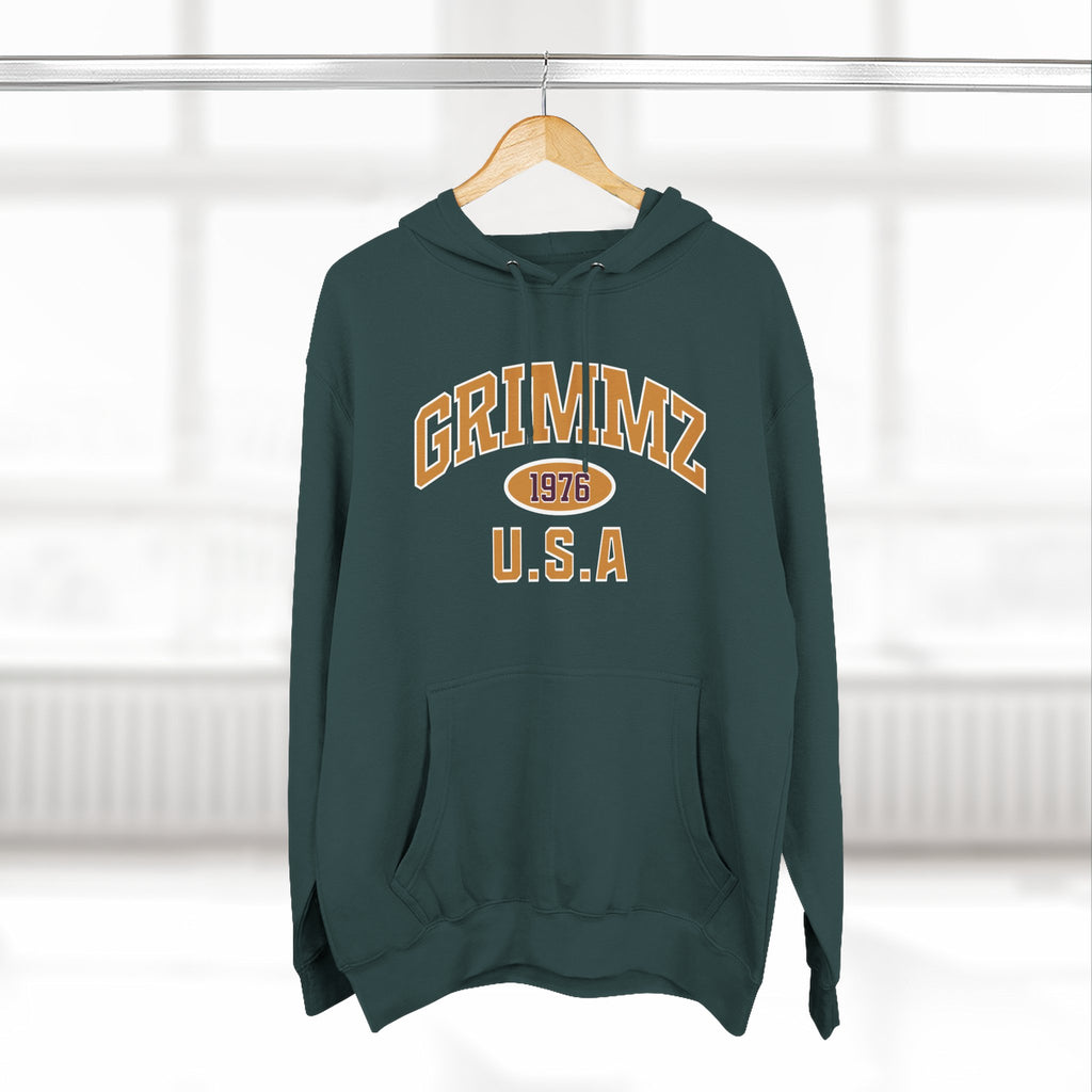 Grimmz 1976 U.S.A. Hoodie — Vintage Collegiate Fleece Pullover
