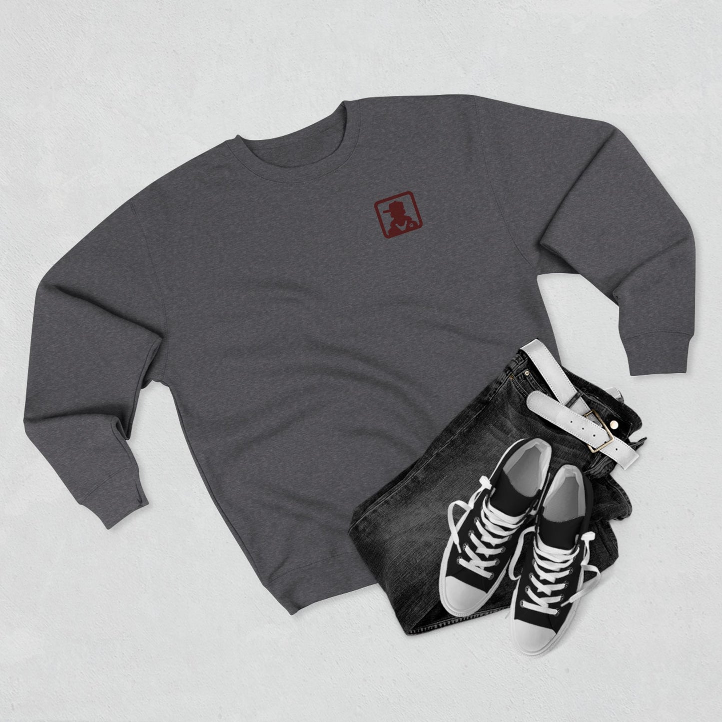 Minimalist Pocket Logo Sweatshirt — Small Vintage Silhouette Crewneck