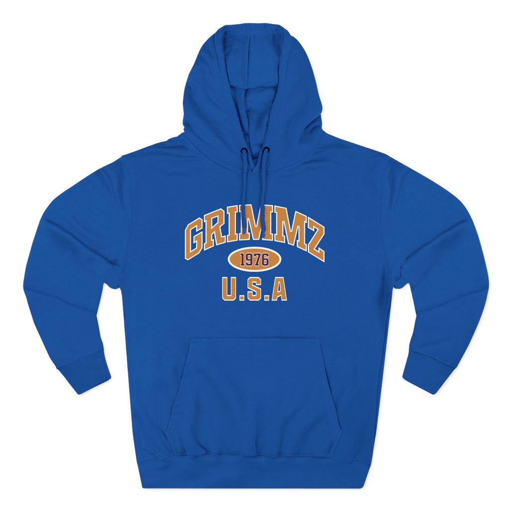 Grimmz 1976 U.S.A. Hoodie — Vintage Collegiate Fleece Pullover