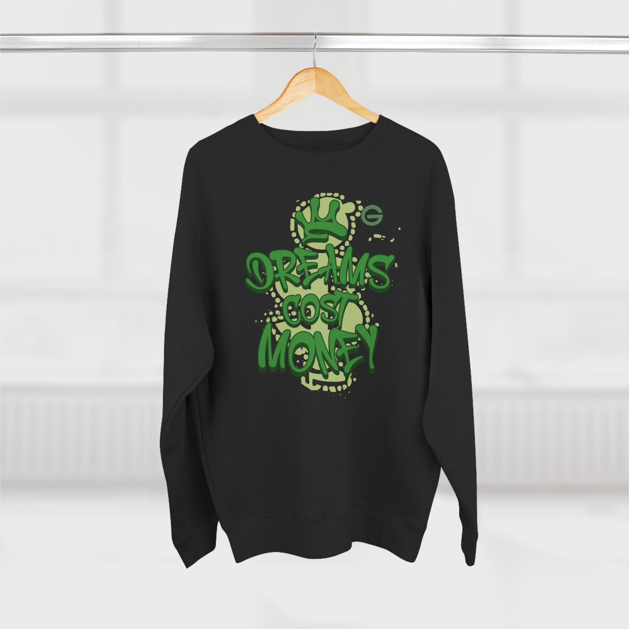 Dreams Cost Money Crewneck Sweatshirt – Green Graffiti Money Graphic