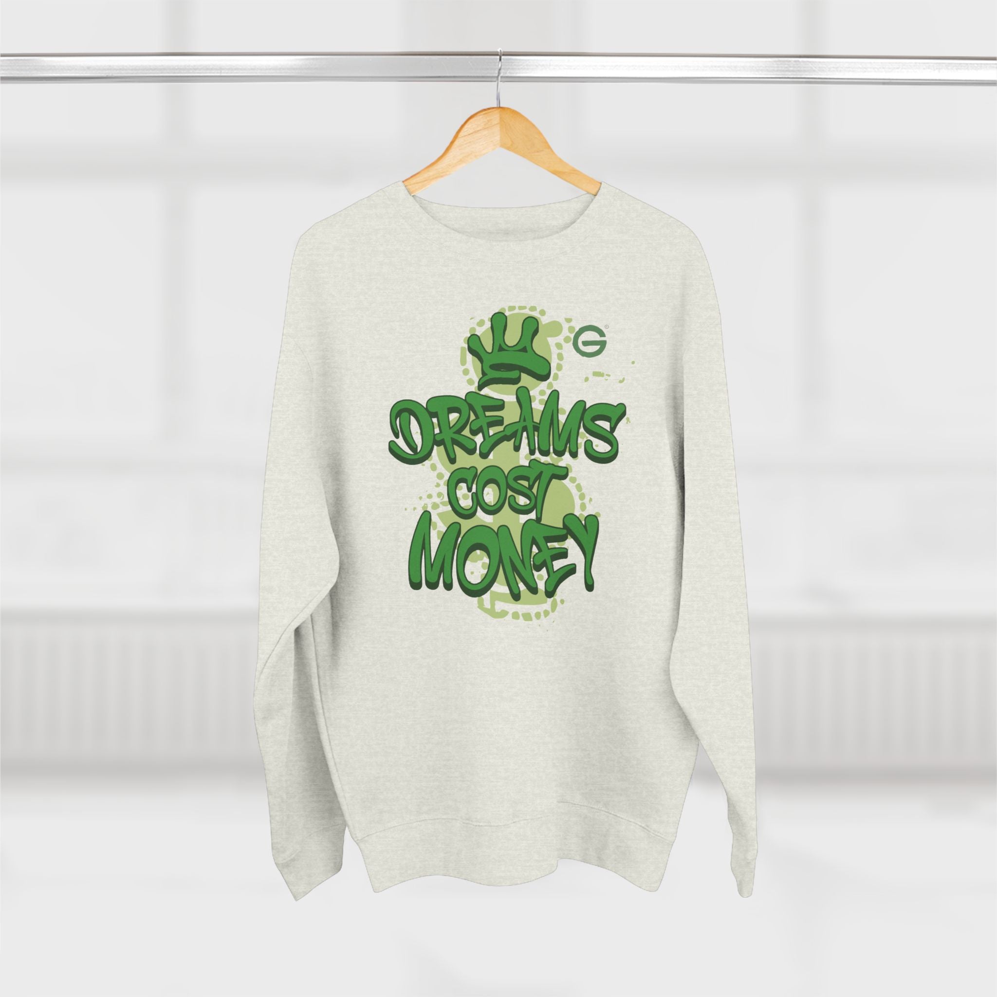 Dreams Cost Money Crewneck Sweatshirt – Green Graffiti Money Graphic