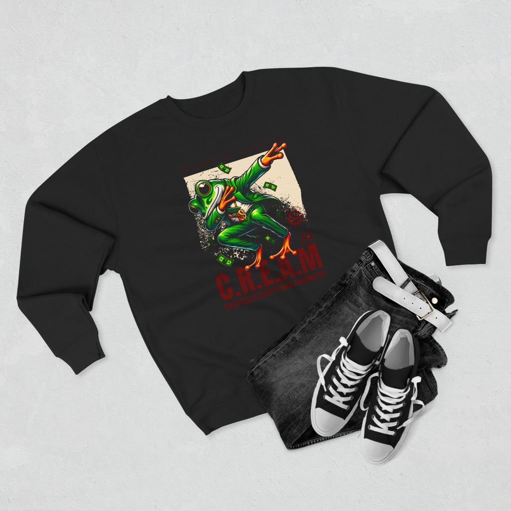 C.R.E.A.M. Frog Crewneck Sweatshirt – 'Cash Rules Everything Around Me' Graphic