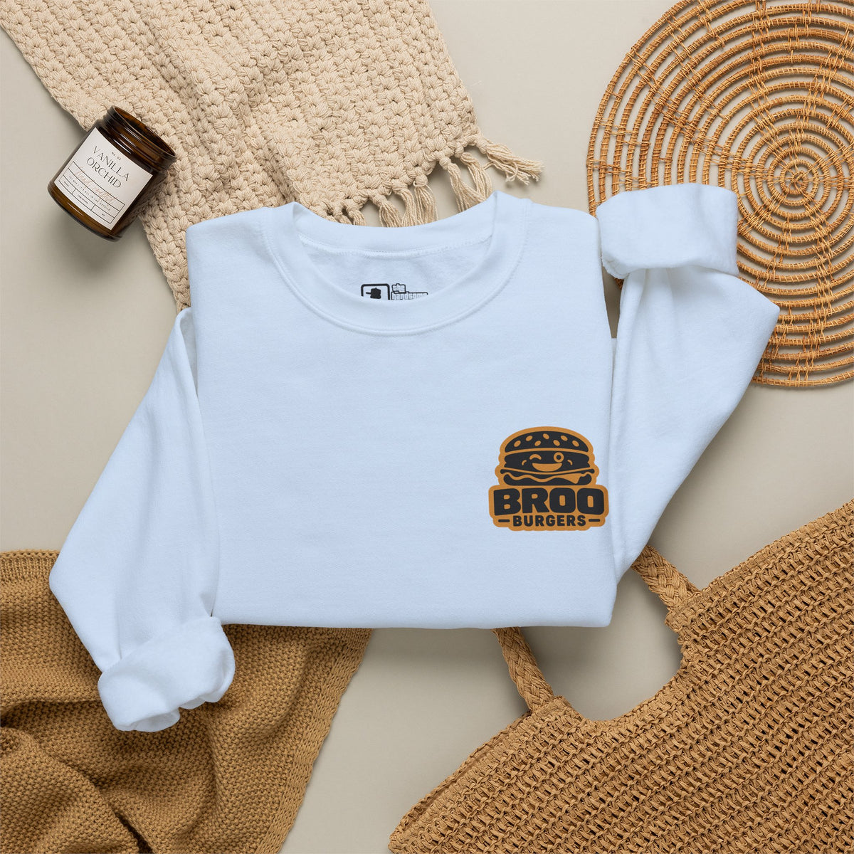 Burger Logo Sweatshirt — 'BROO Burgers' Retro Fast Food Crewneck