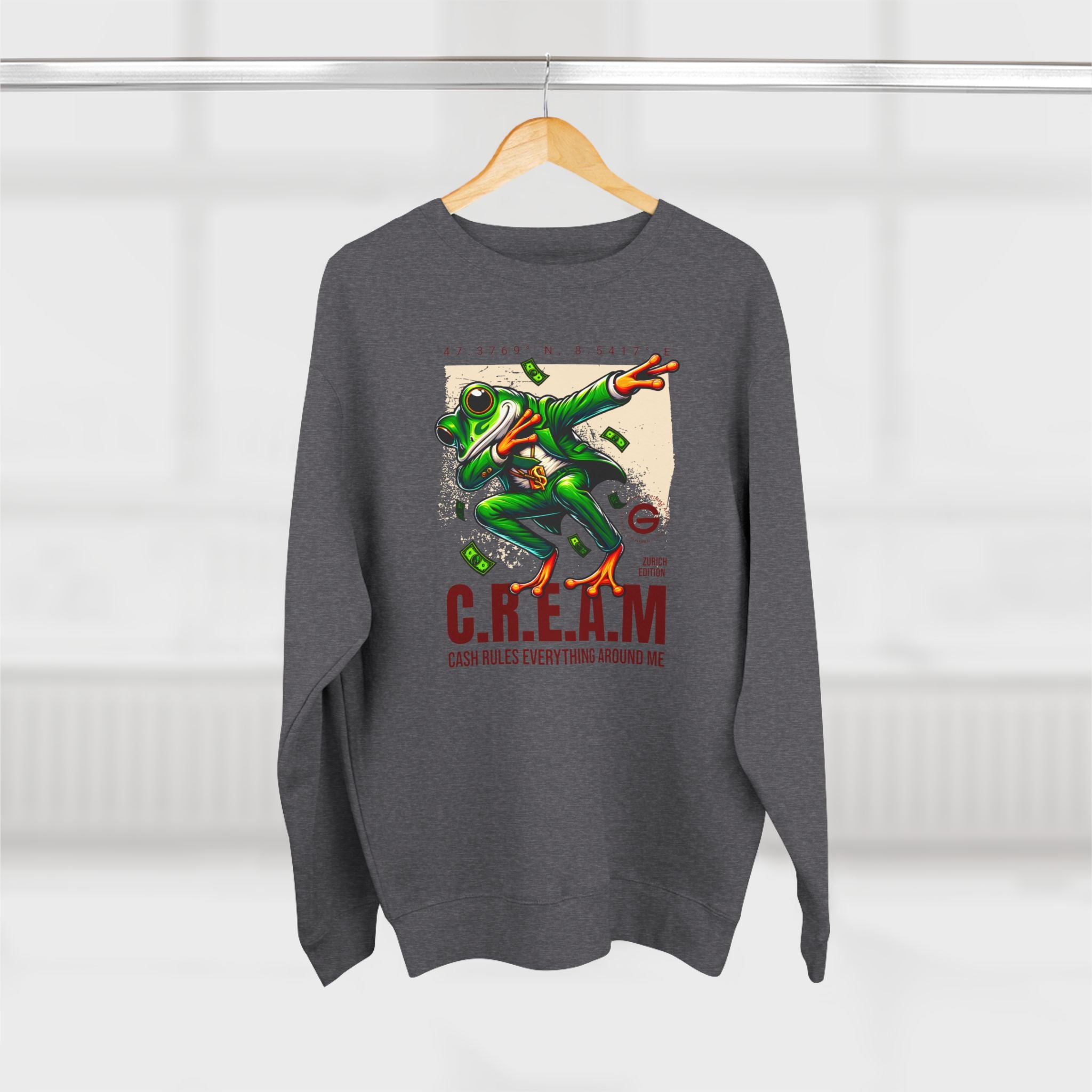 C.R.E.A.M. Frog Crewneck Sweatshirt – 'Cash Rules Everything Around Me' Graphic