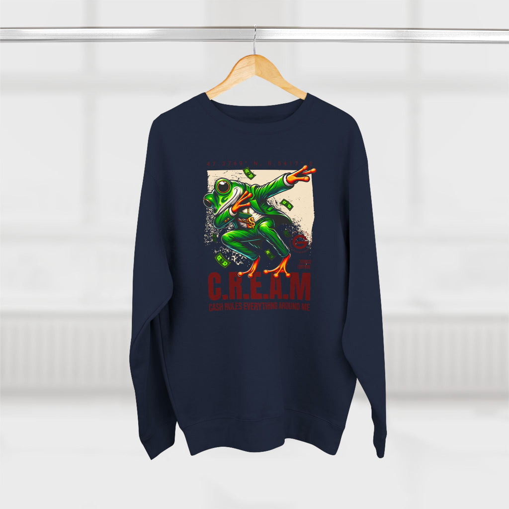 C.R.E.A.M. Frog Crewneck Sweatshirt – 'Cash Rules Everything Around Me' Graphic