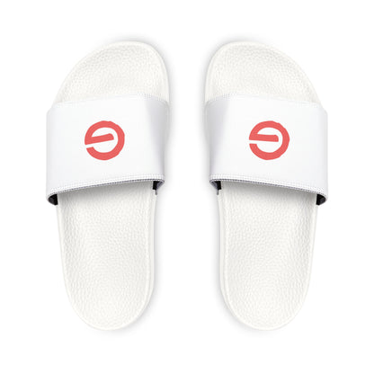 Men's Slide Sandals — White Removable-Strap Slides with Red Circular Logo