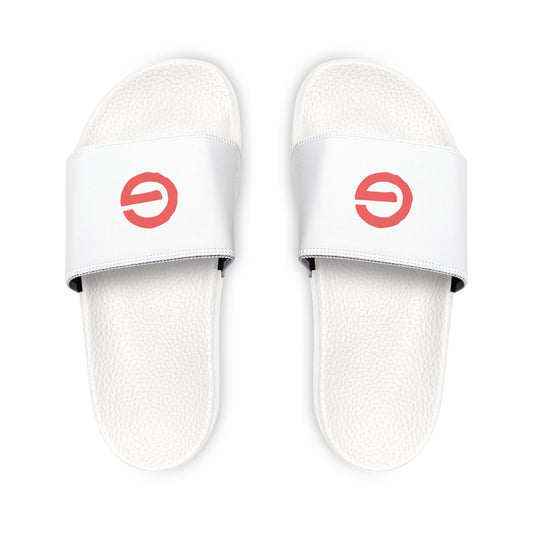 Men's Slide Sandals — White Removable-Strap Slides with Red Circular Logo