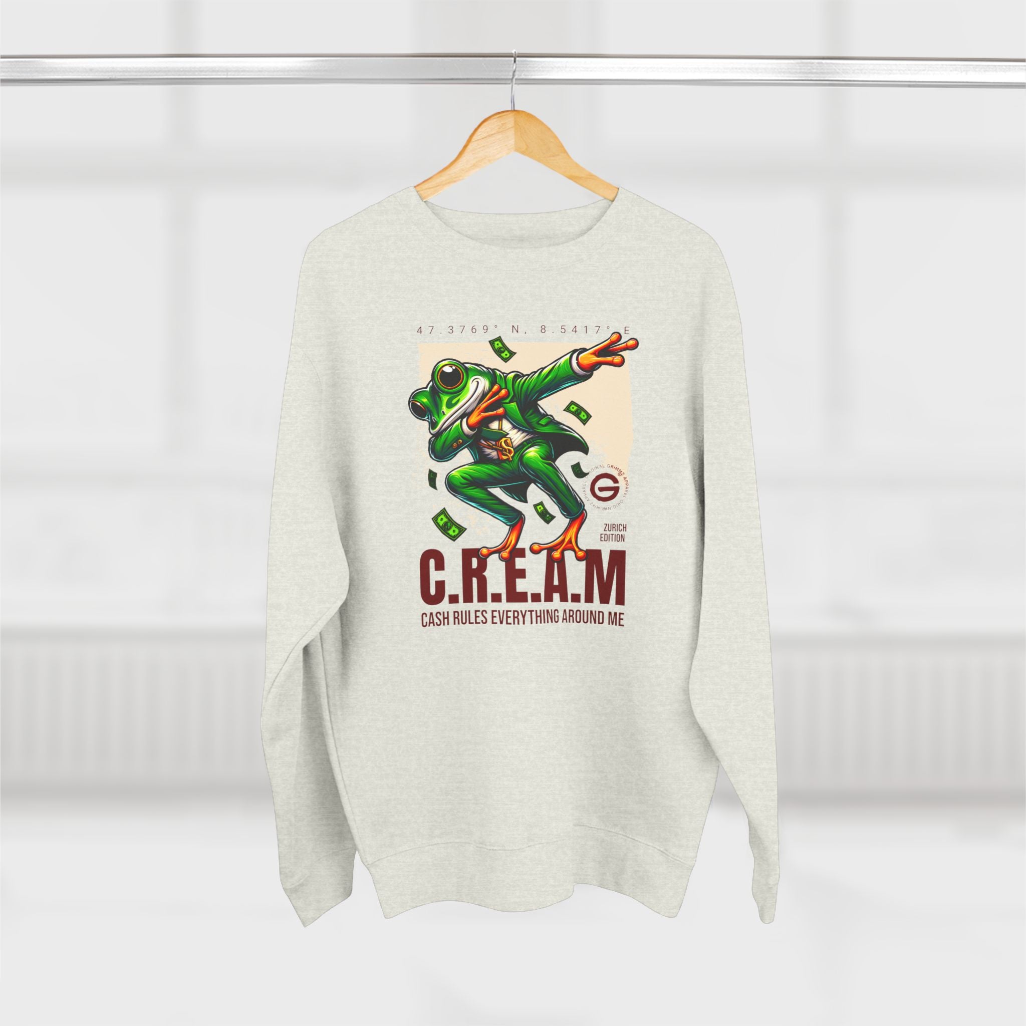 C.R.E.A.M. Frog Crewneck Sweatshirt – 'Cash Rules Everything Around Me' Graphic