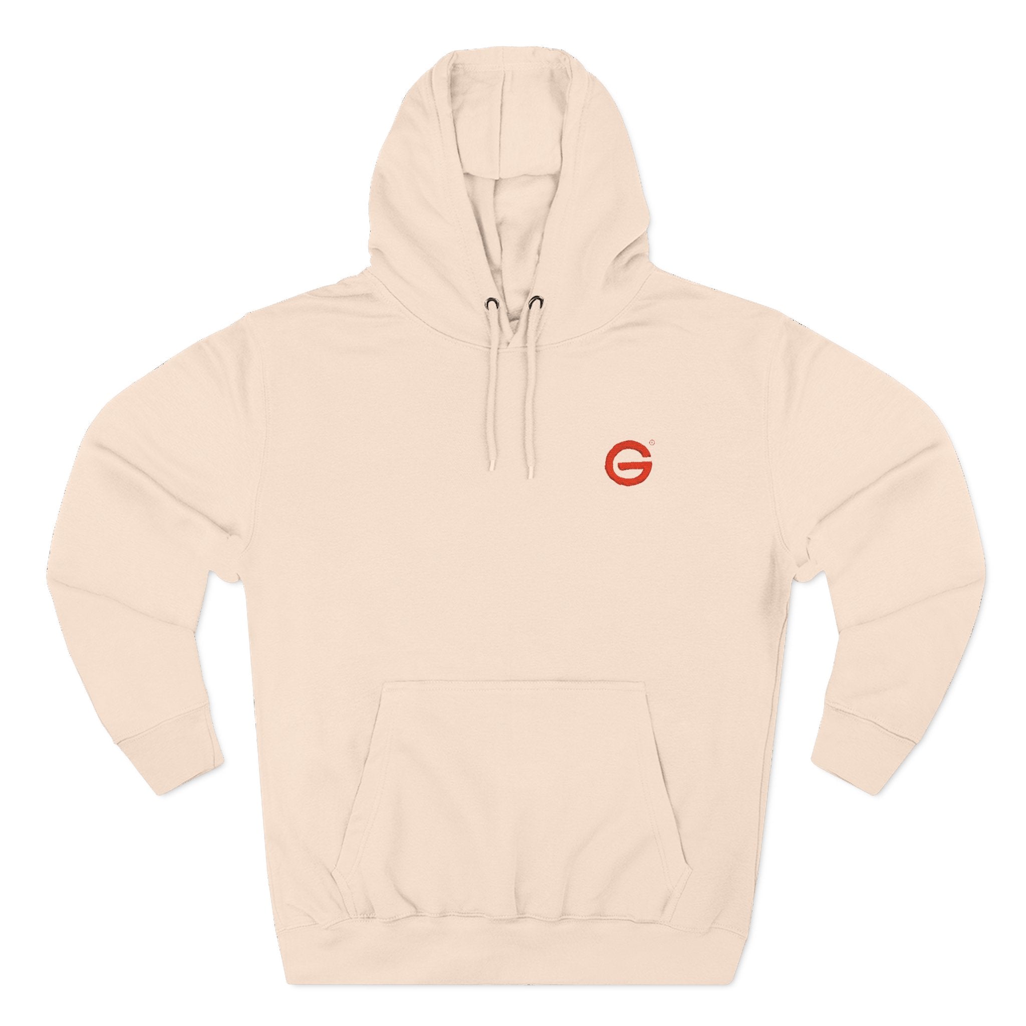 Minimalist Red 'G' Logo Hoodie - White Fleece Pullover