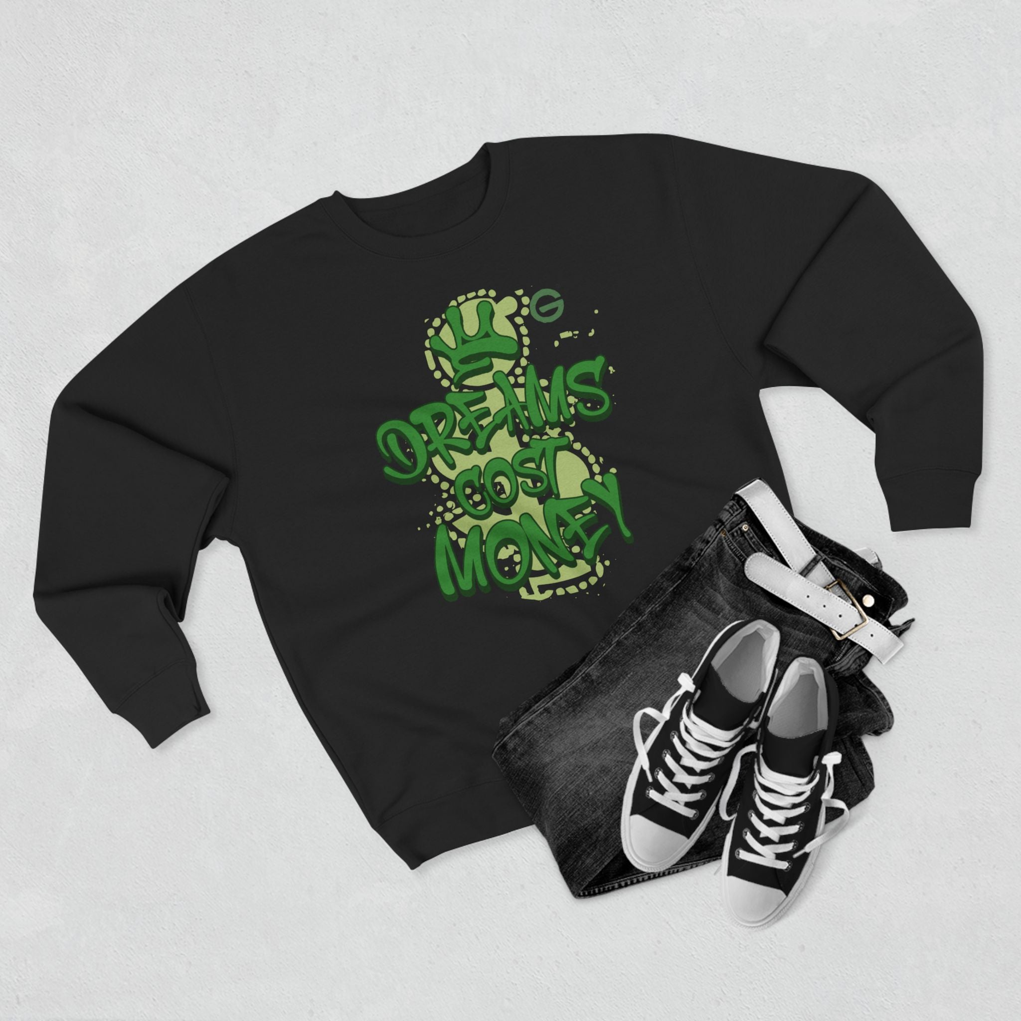Dreams Cost Money Crewneck Sweatshirt – Green Graffiti Money Graphic