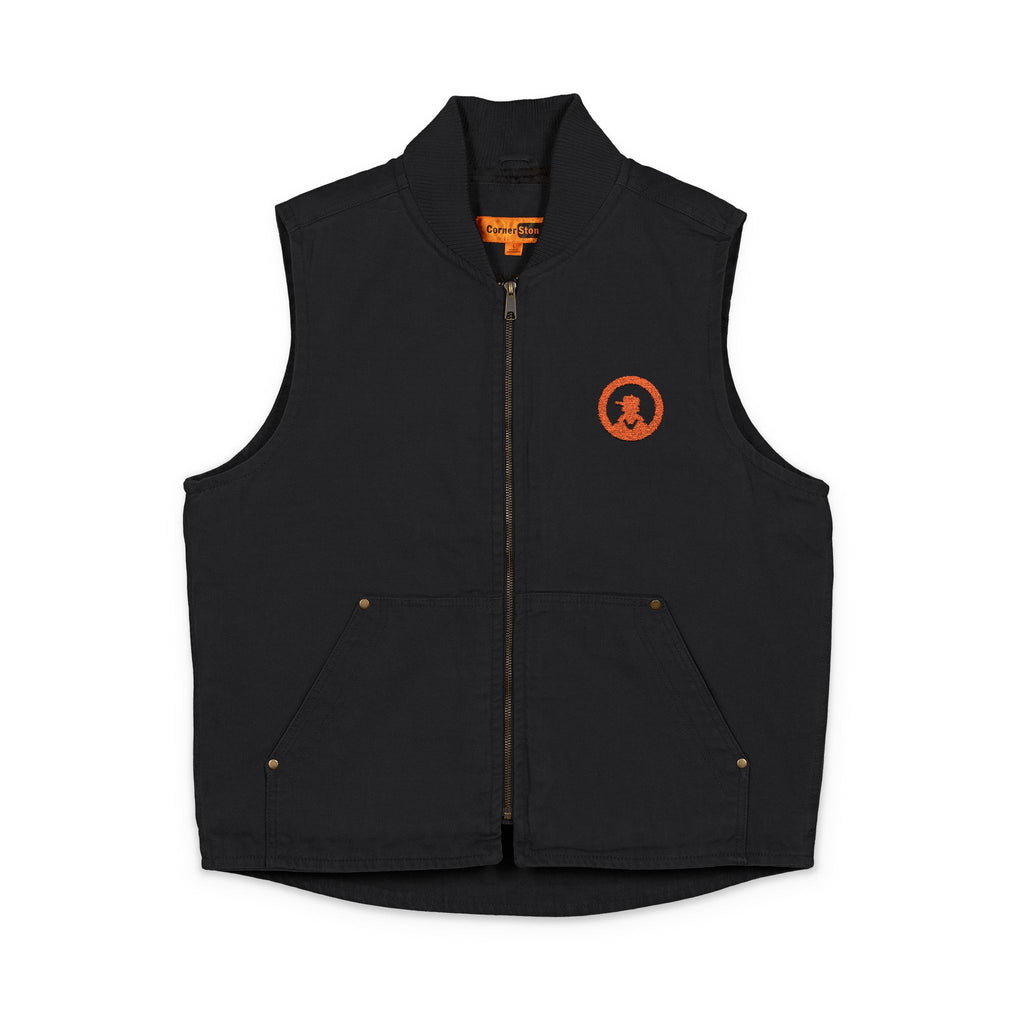 Embroidered Duck Cloth Work Vest — Durable Washed Canvas Utility Vest