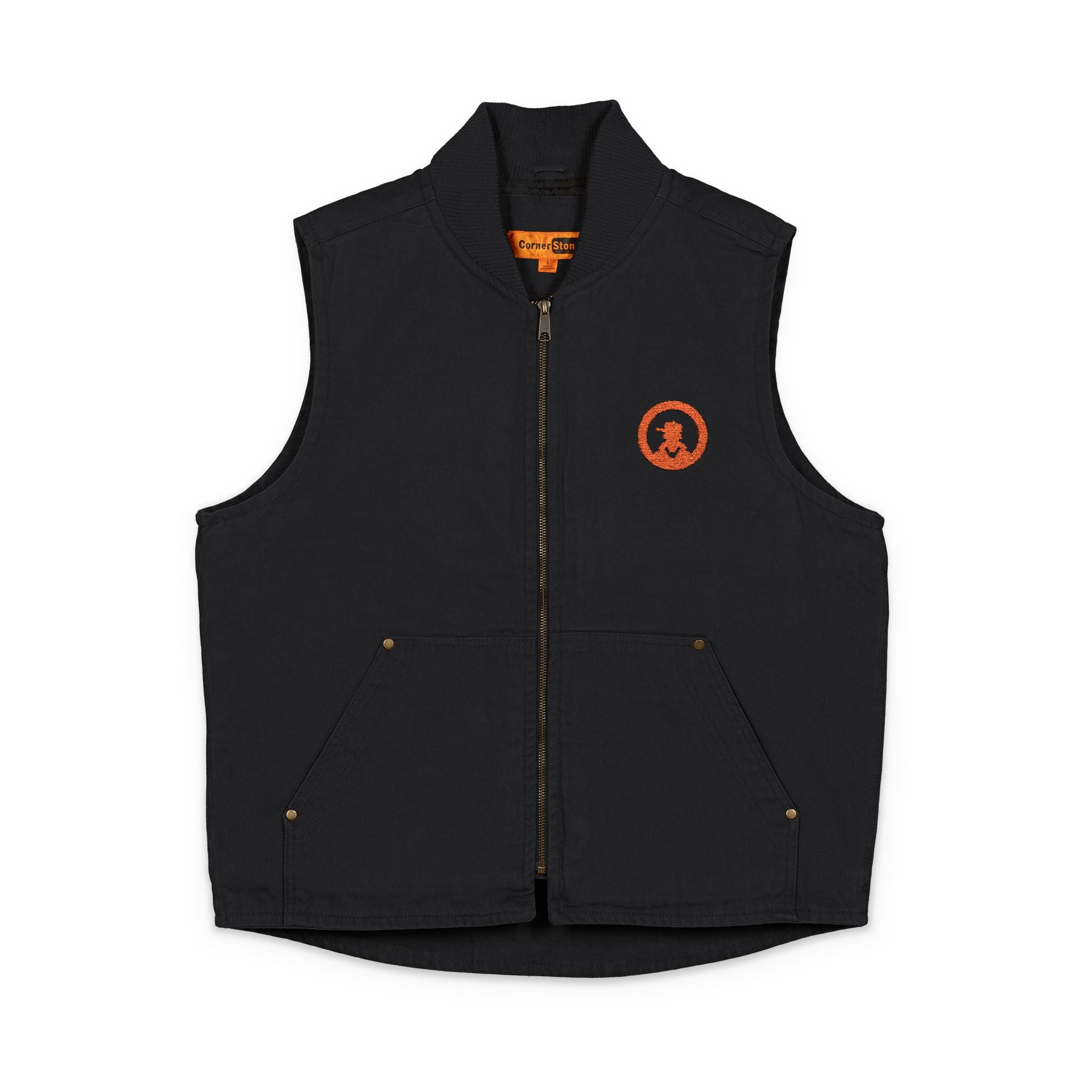 Embroidered Duck Cloth Work Vest — Durable Washed Canvas Utility Vest
