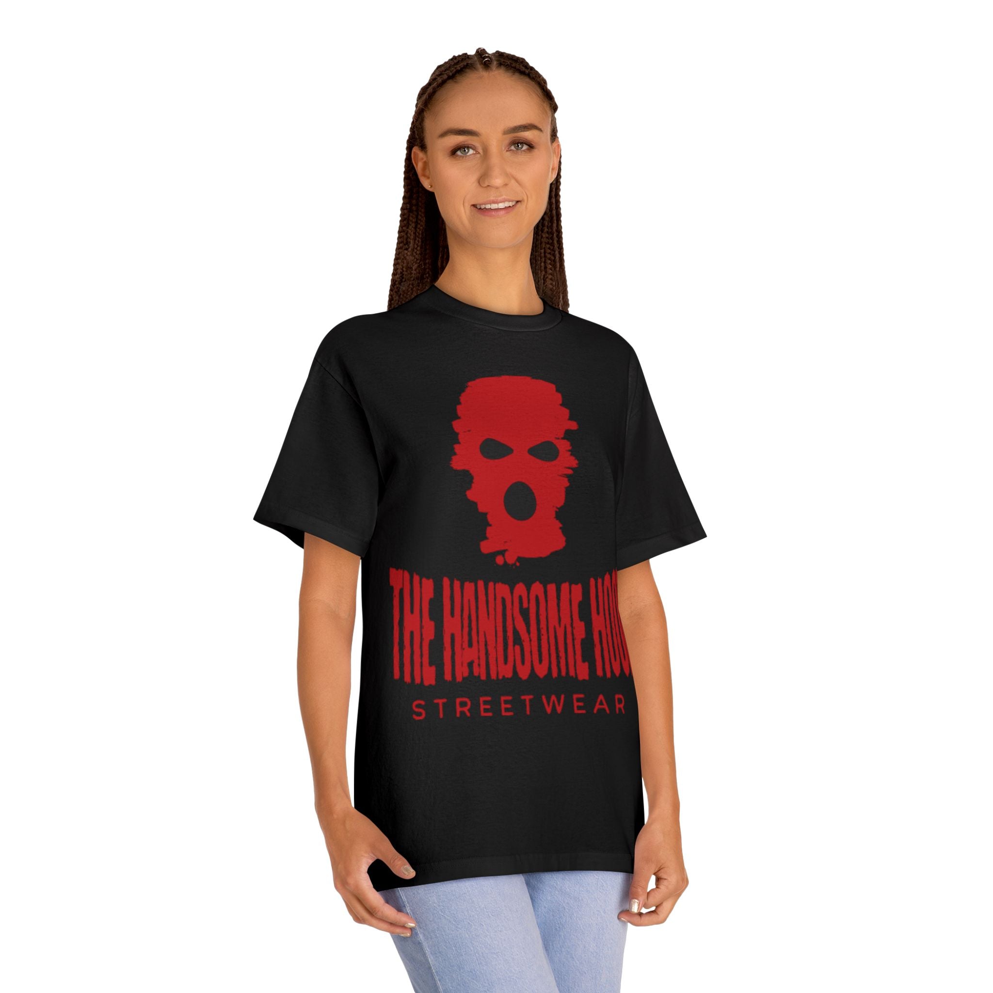 The Handsome Hood Streetwear Tee — Red Balaclava Graphic T-Shirt