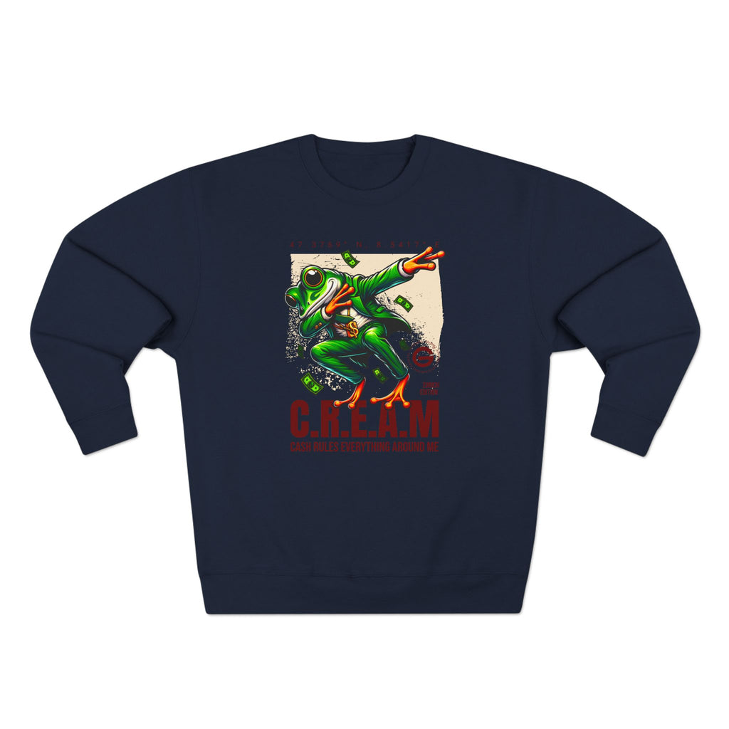 C.R.E.A.M. Frog Crewneck Sweatshirt – 'Cash Rules Everything Around Me' Graphic