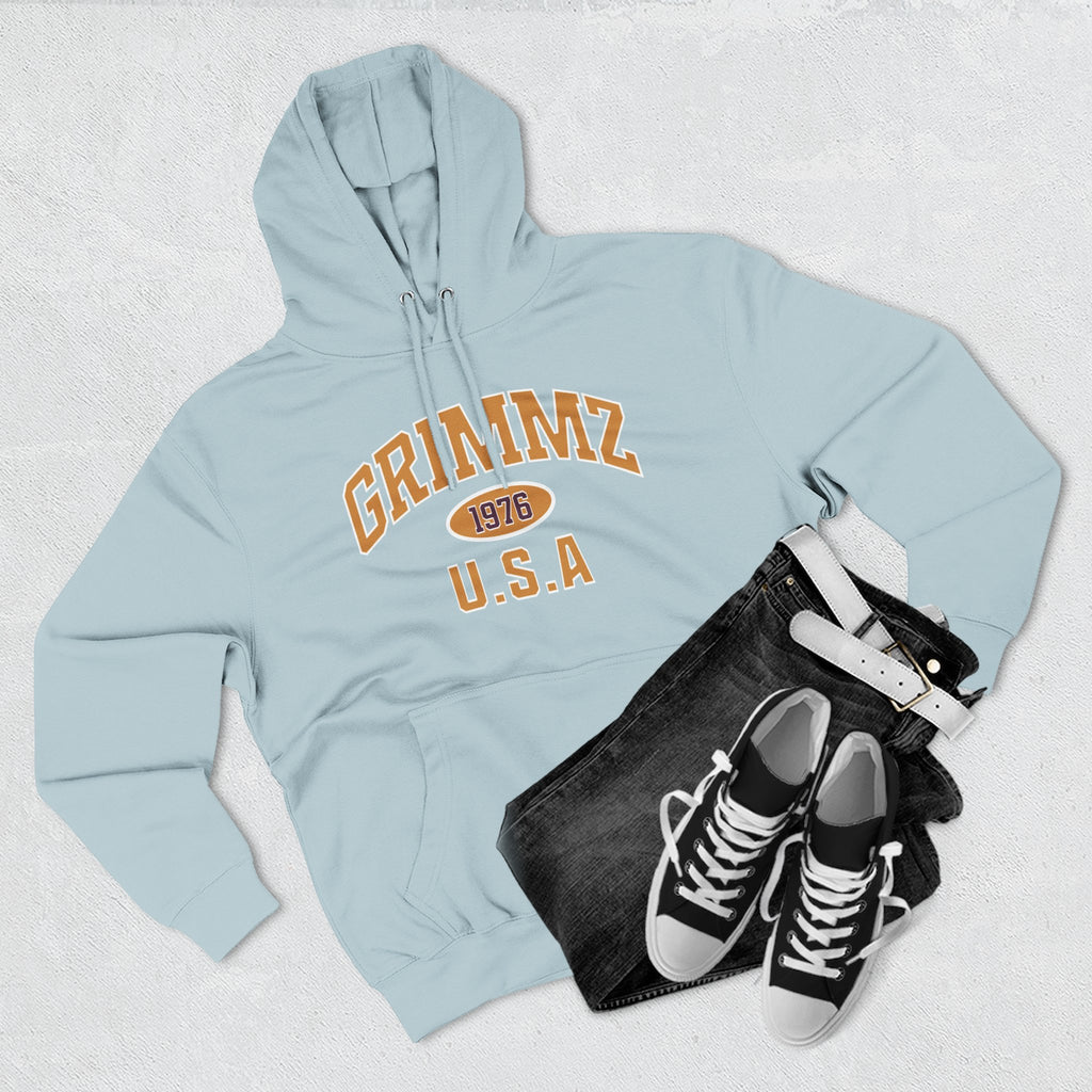 Grimmz 1976 U.S.A. Hoodie — Vintage Collegiate Fleece Pullover