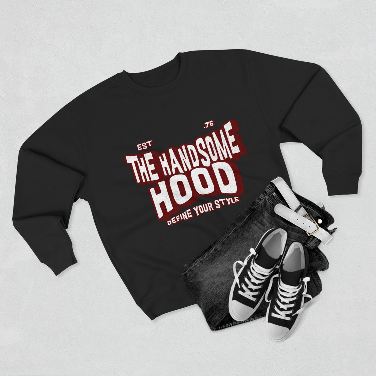 Crewneck Sweatshirt — "The Handsome Hood" Retro Script Pullover