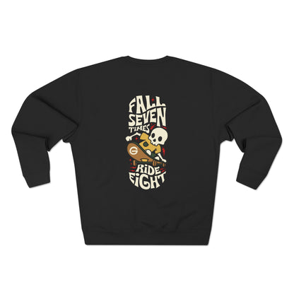Skeleton Skate Crewneck Sweatshirt — "Fall Seven Ride Eight" Graphic