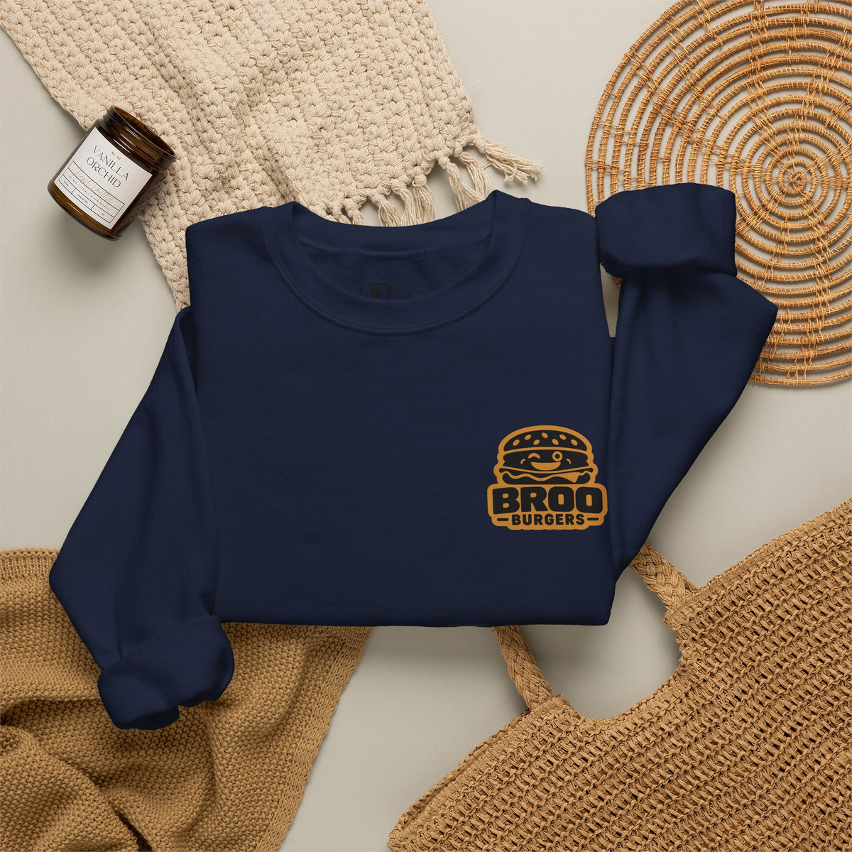 Burger Logo Sweatshirt — 'BROO Burgers' Retro Fast Food Crewneck