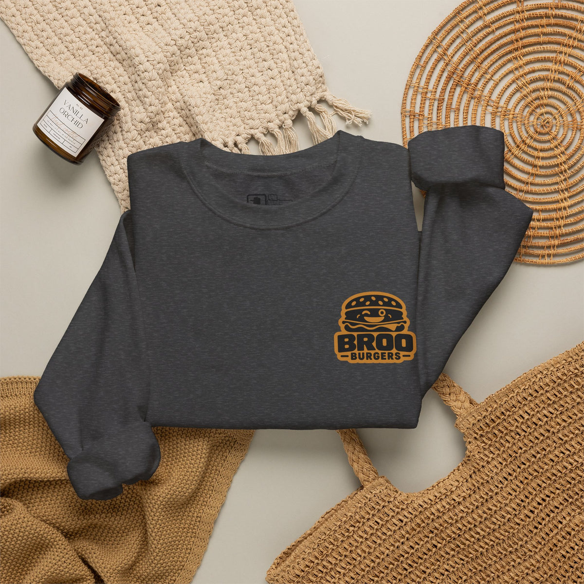 Burger Logo Sweatshirt — 'BROO Burgers' Retro Fast Food Crewneck