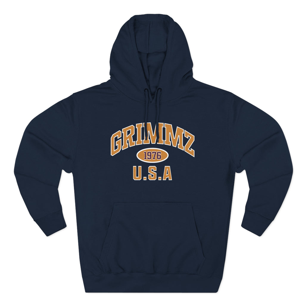 Grimmz 1976 U.S.A. Hoodie — Vintage Collegiate Fleece Pullover