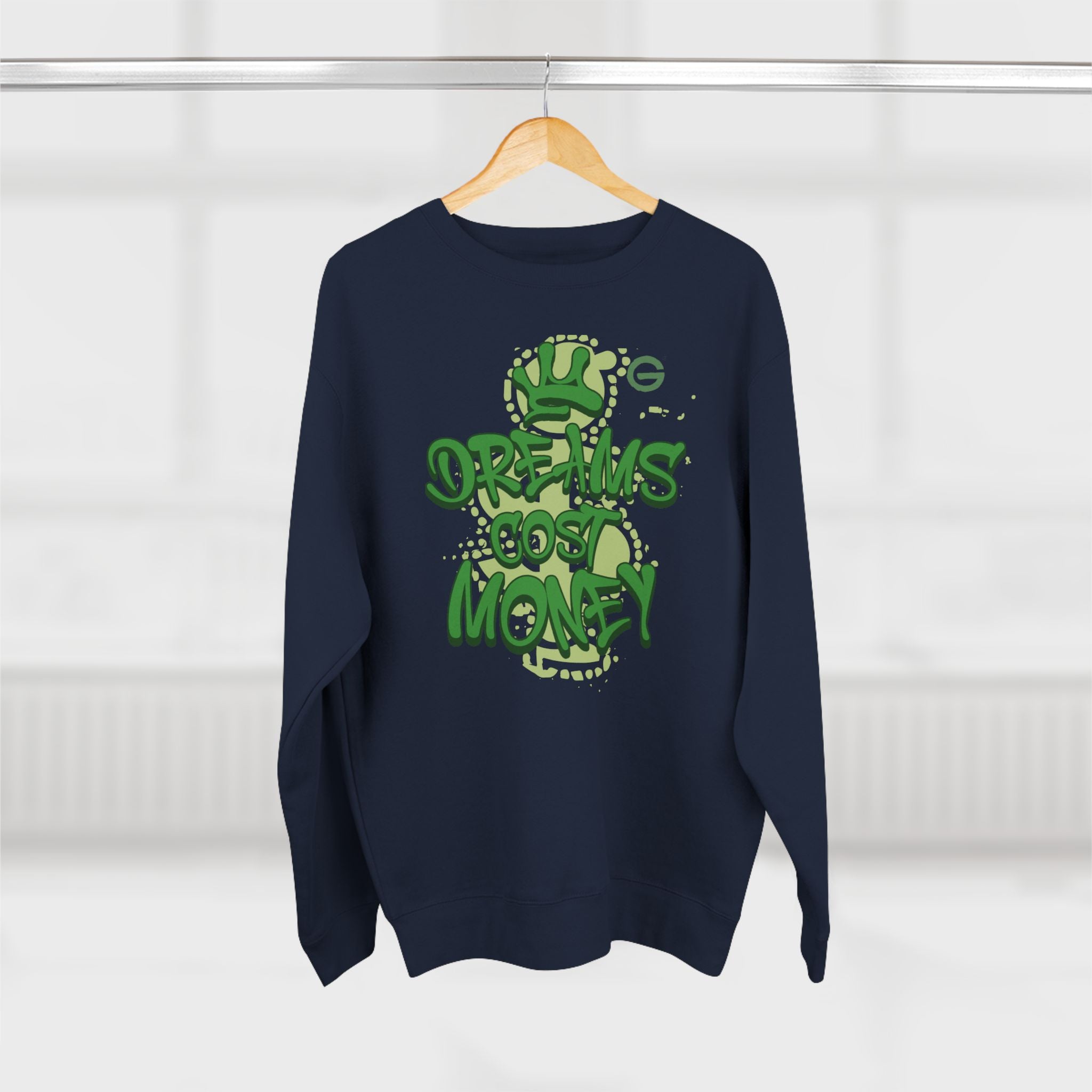 Dreams Cost Money Crewneck Sweatshirt – Green Graffiti Money Graphic
