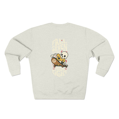Skeleton Skate Crewneck Sweatshirt — "Fall Seven Ride Eight" Graphic