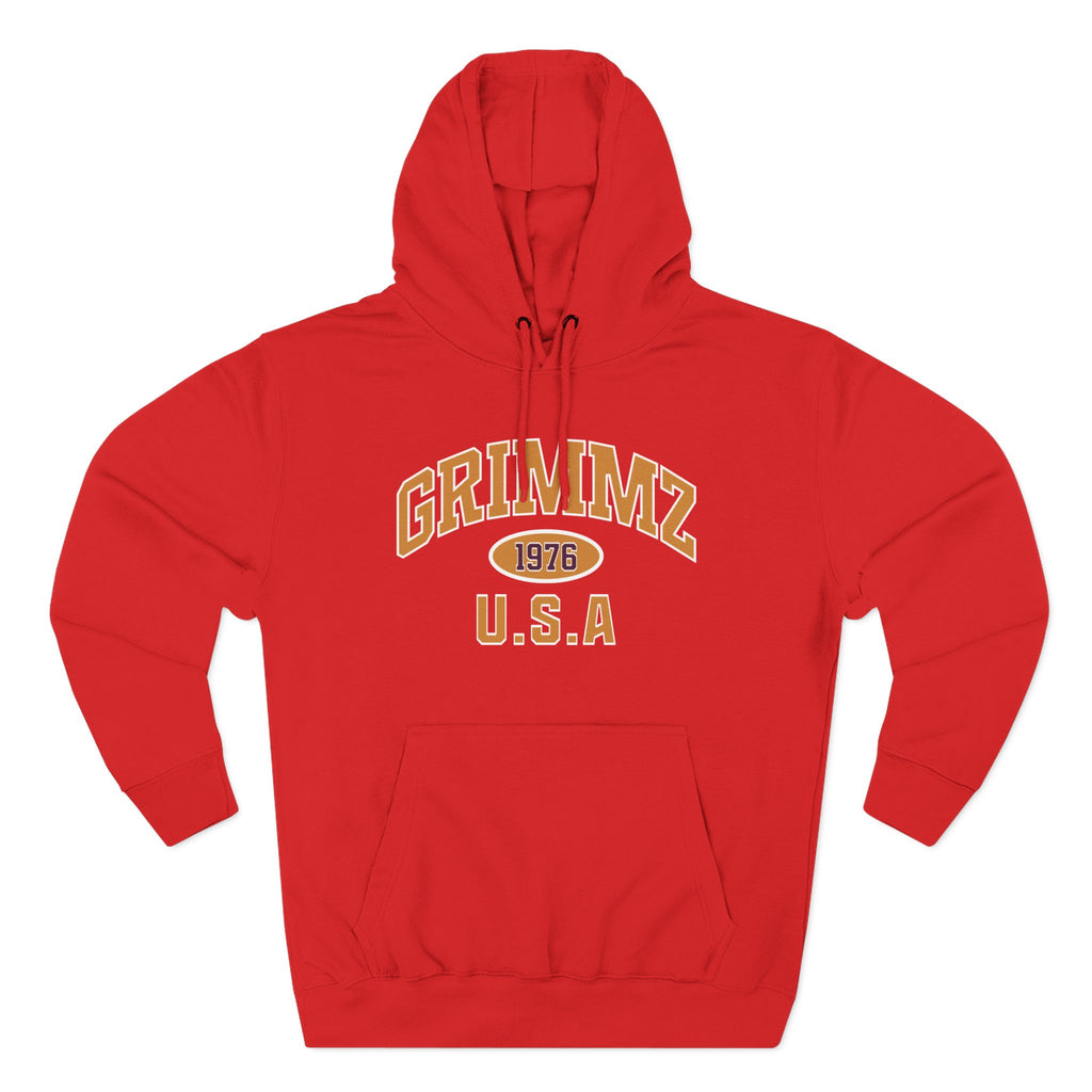 Grimmz 1976 U.S.A. Hoodie — Vintage Collegiate Fleece Pullover