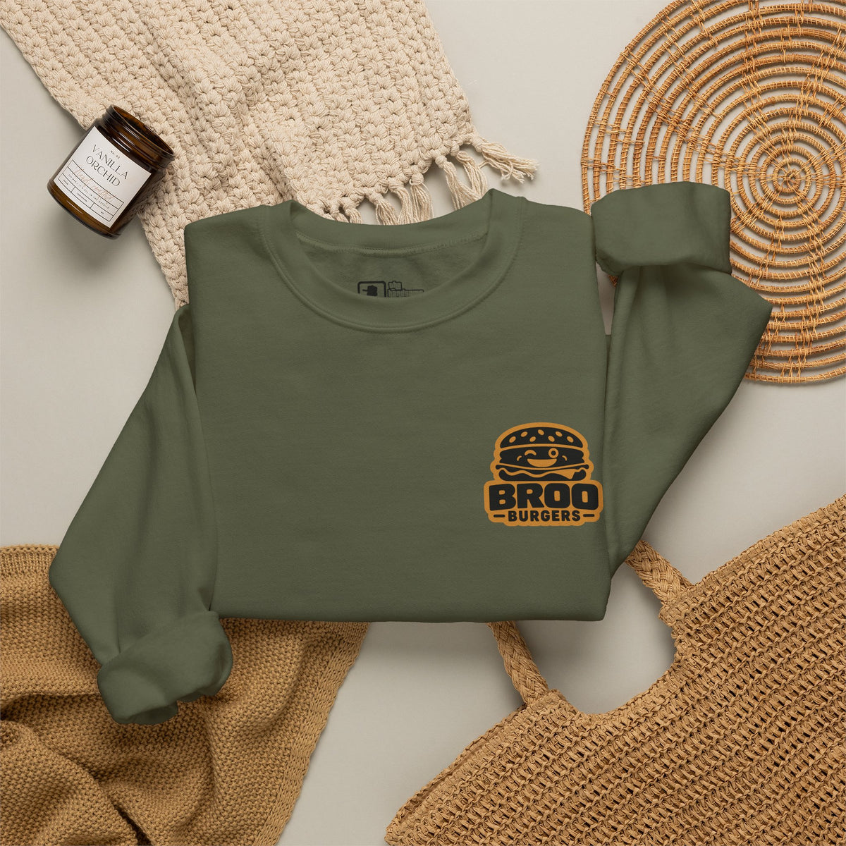 Burger Logo Sweatshirt — 'BROO Burgers' Retro Fast Food Crewneck