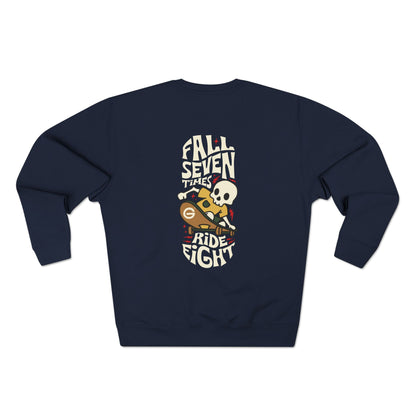 Skeleton Skate Crewneck Sweatshirt — "Fall Seven Ride Eight" Graphic