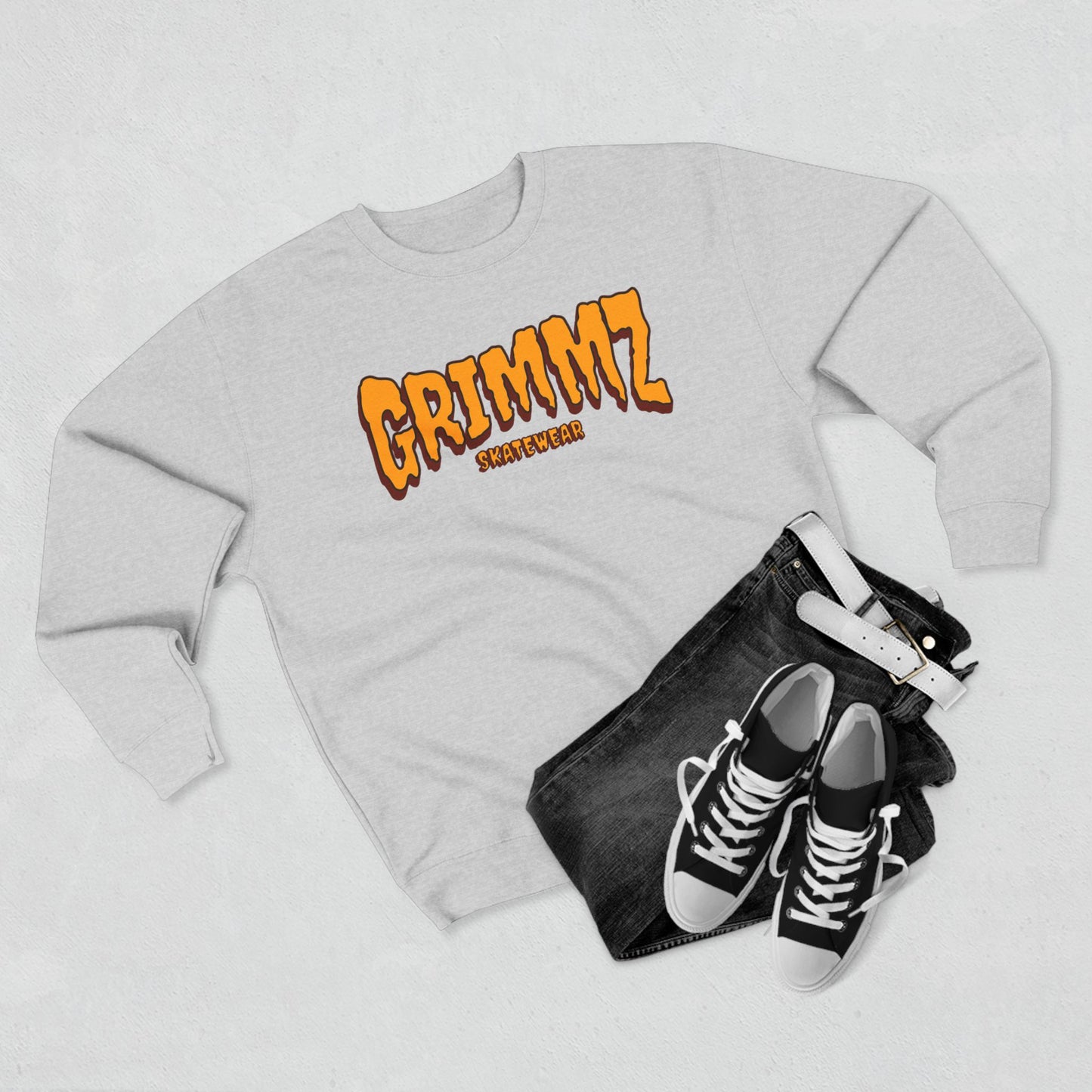 Grimmz Crewneck Sweatshirt — Bold Orange Logo Streetwear