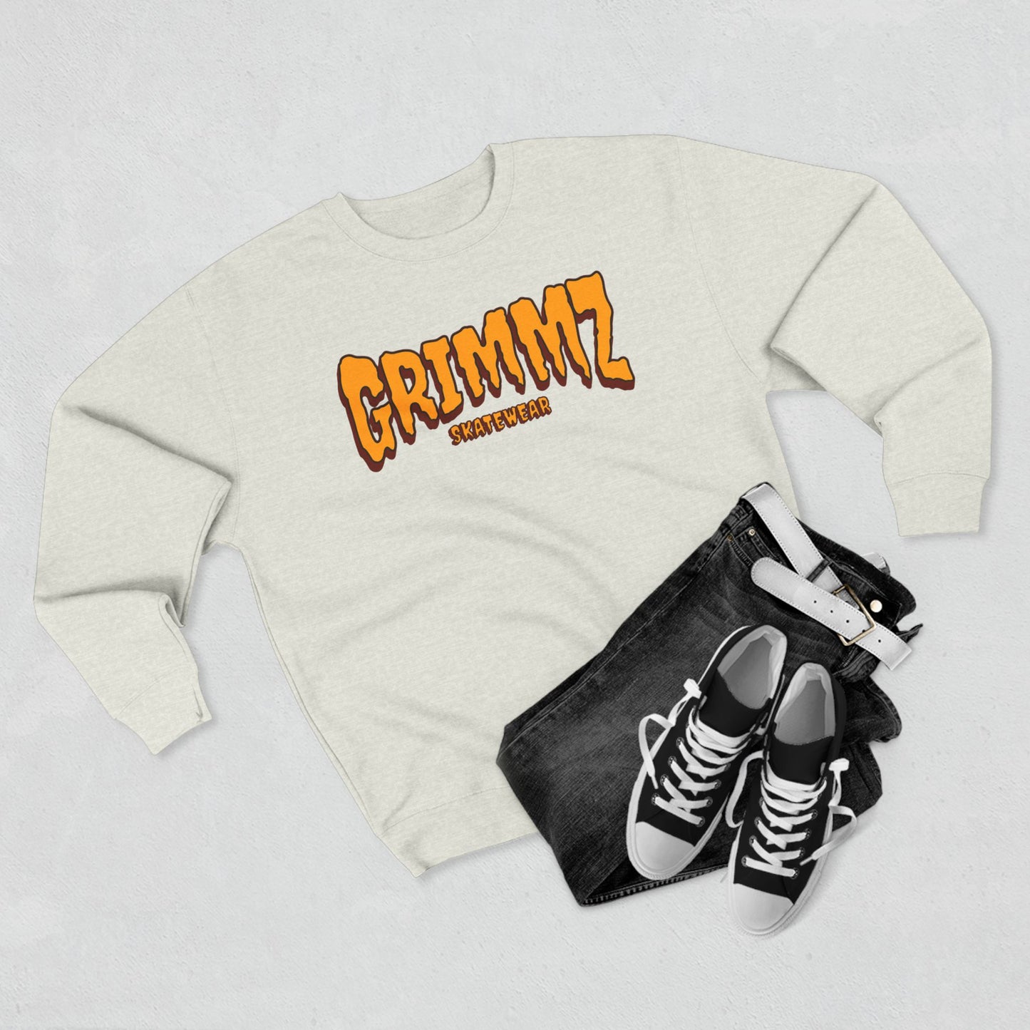 Grimmz Crewneck Sweatshirt — Bold Orange Logo Streetwear