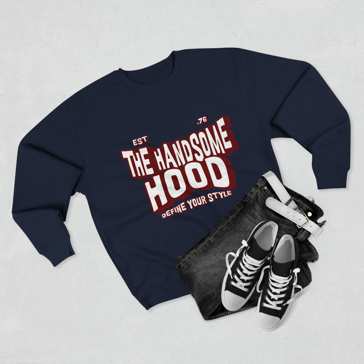 Crewneck Sweatshirt — "The Handsome Hood" Retro Script Pullover