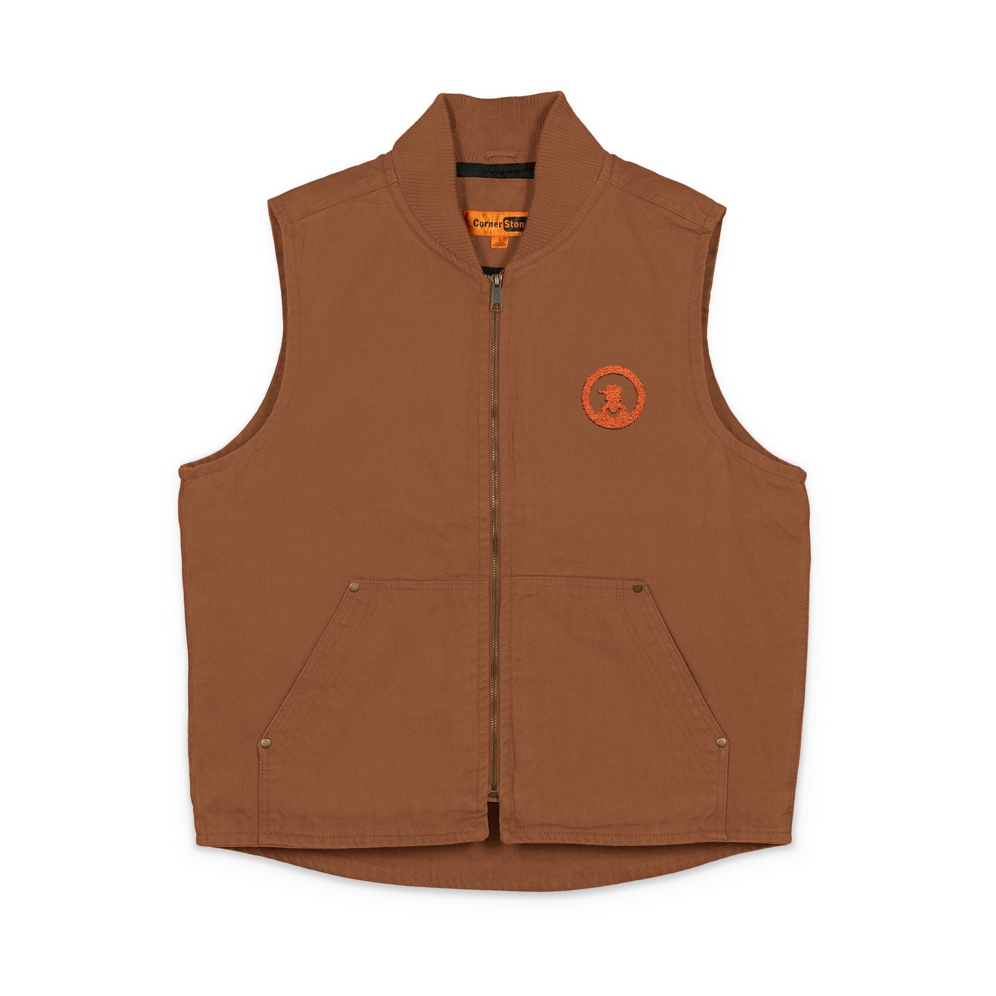 Embroidered Duck Cloth Work Vest — Durable Washed Canvas Utility Vest