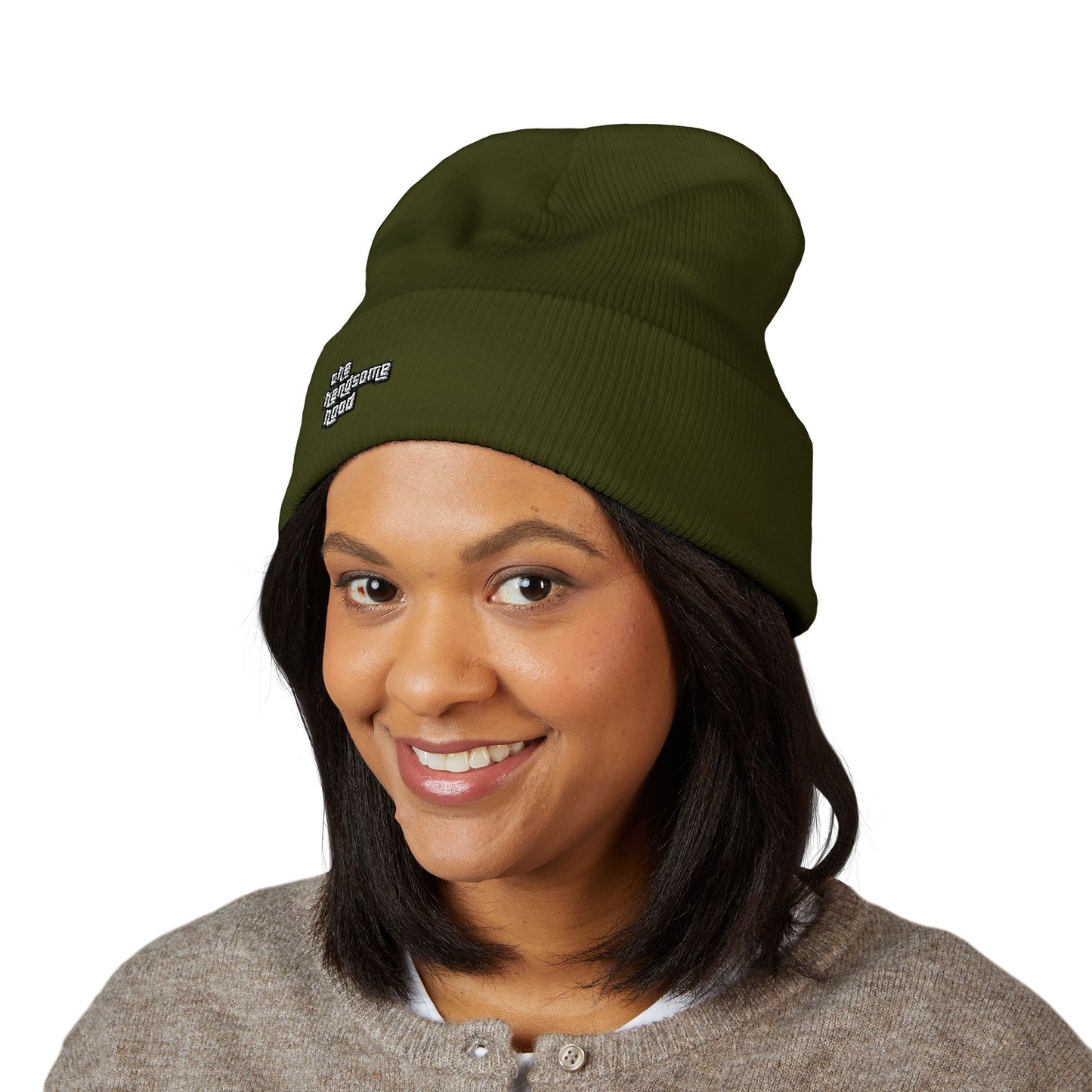 Minimalist White Logo Knit Beanie