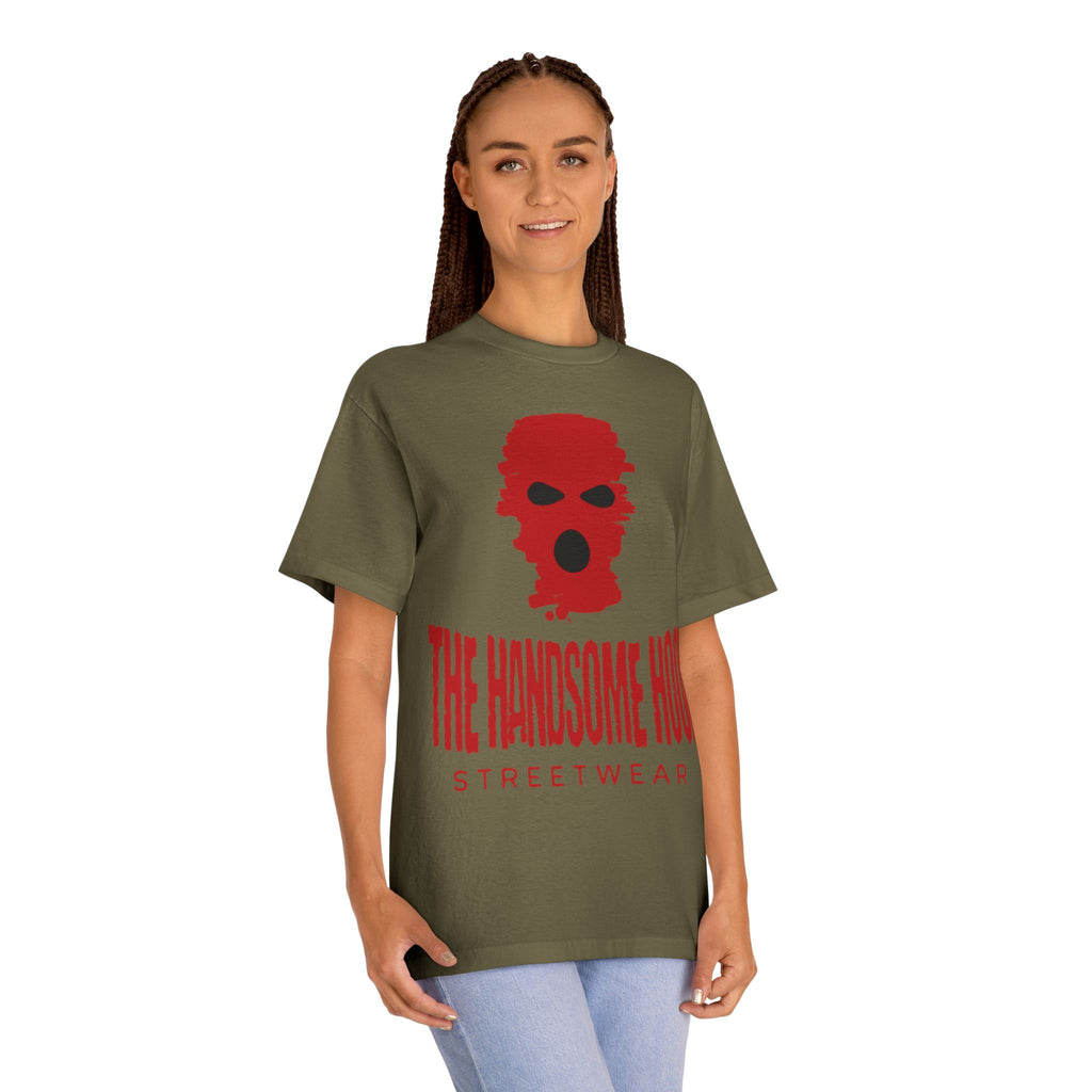 The Handsome Hood Streetwear Tee — Red Balaclava Graphic T-Shirt