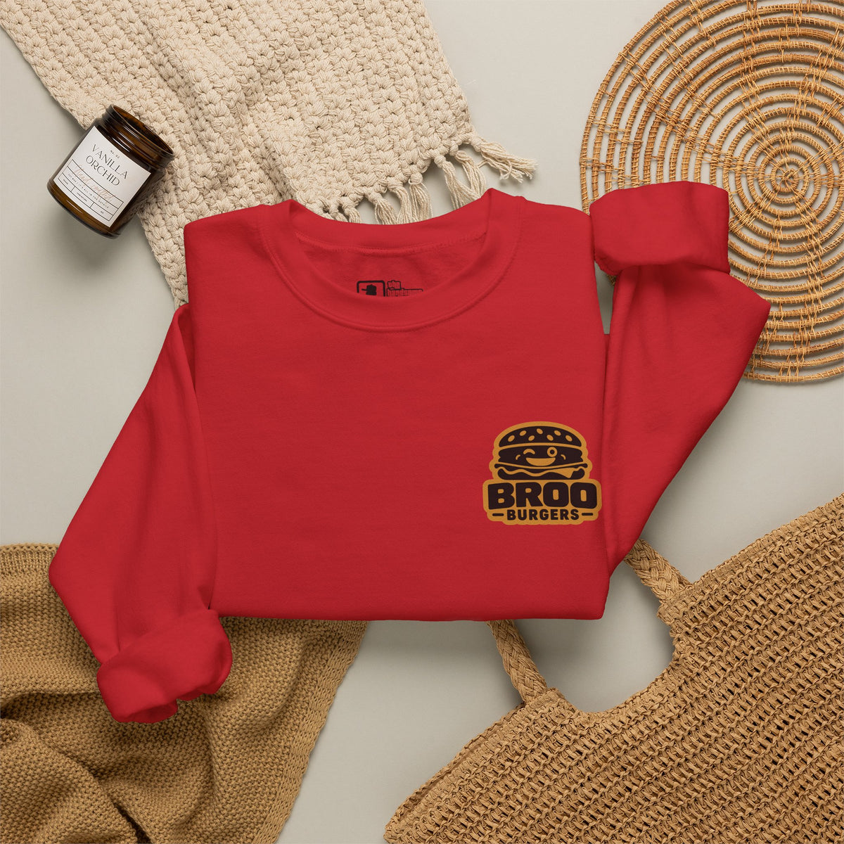 Burger Logo Sweatshirt — 'BROO Burgers' Retro Fast Food Crewneck
