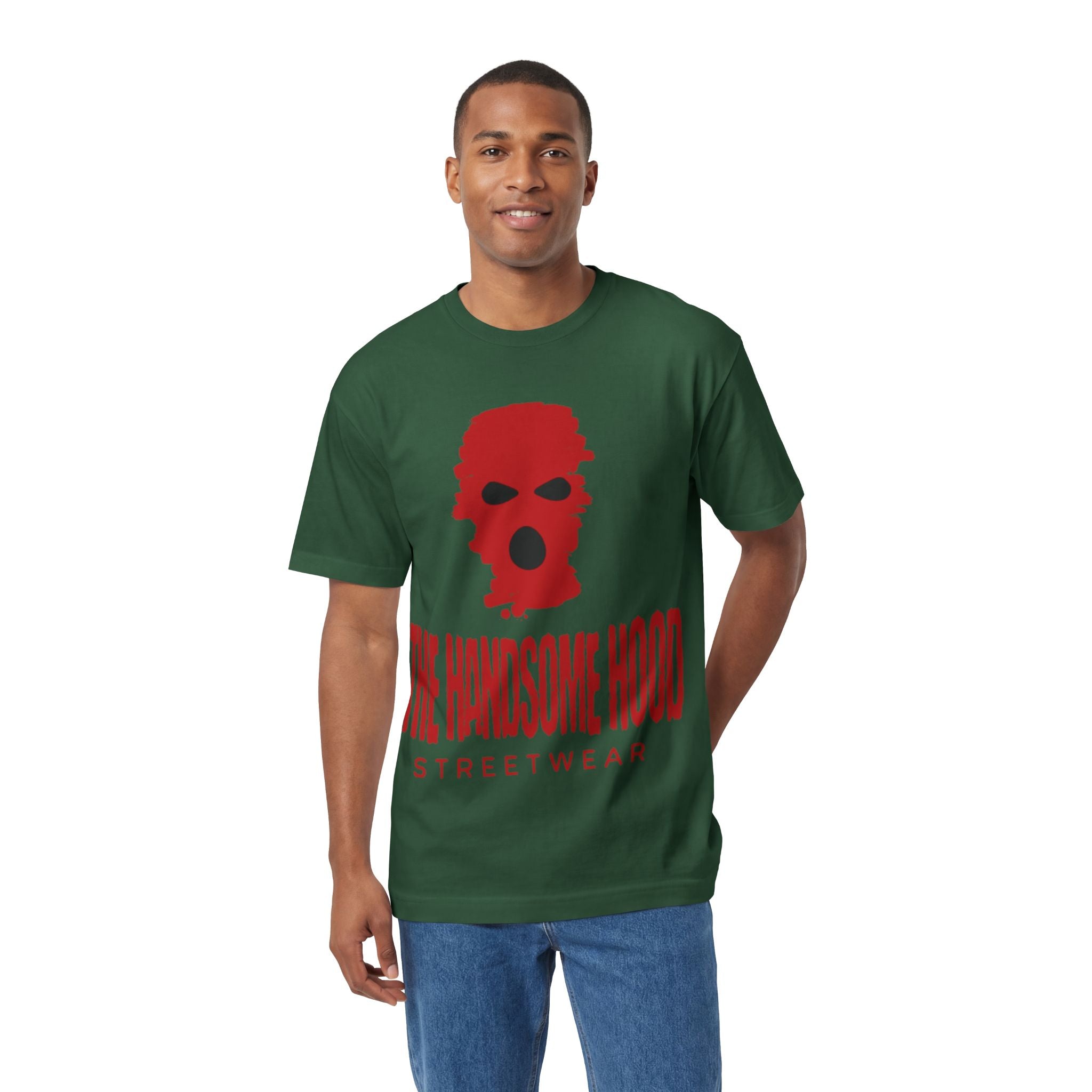 The Handsome Hood Streetwear Tee — Red Balaclava Graphic T-Shirt