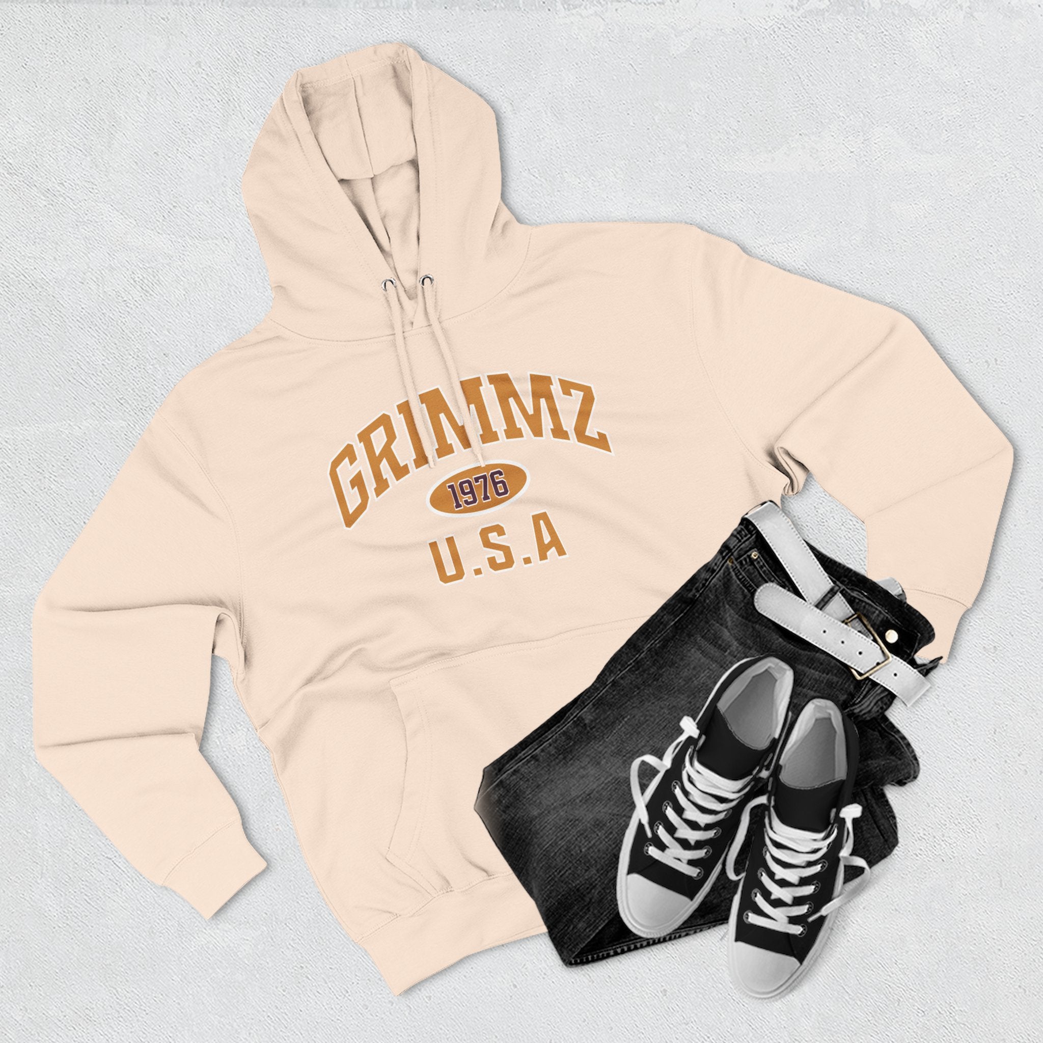 Grimmz 1976 U.S.A. Hoodie — Vintage Collegiate Fleece Pullover