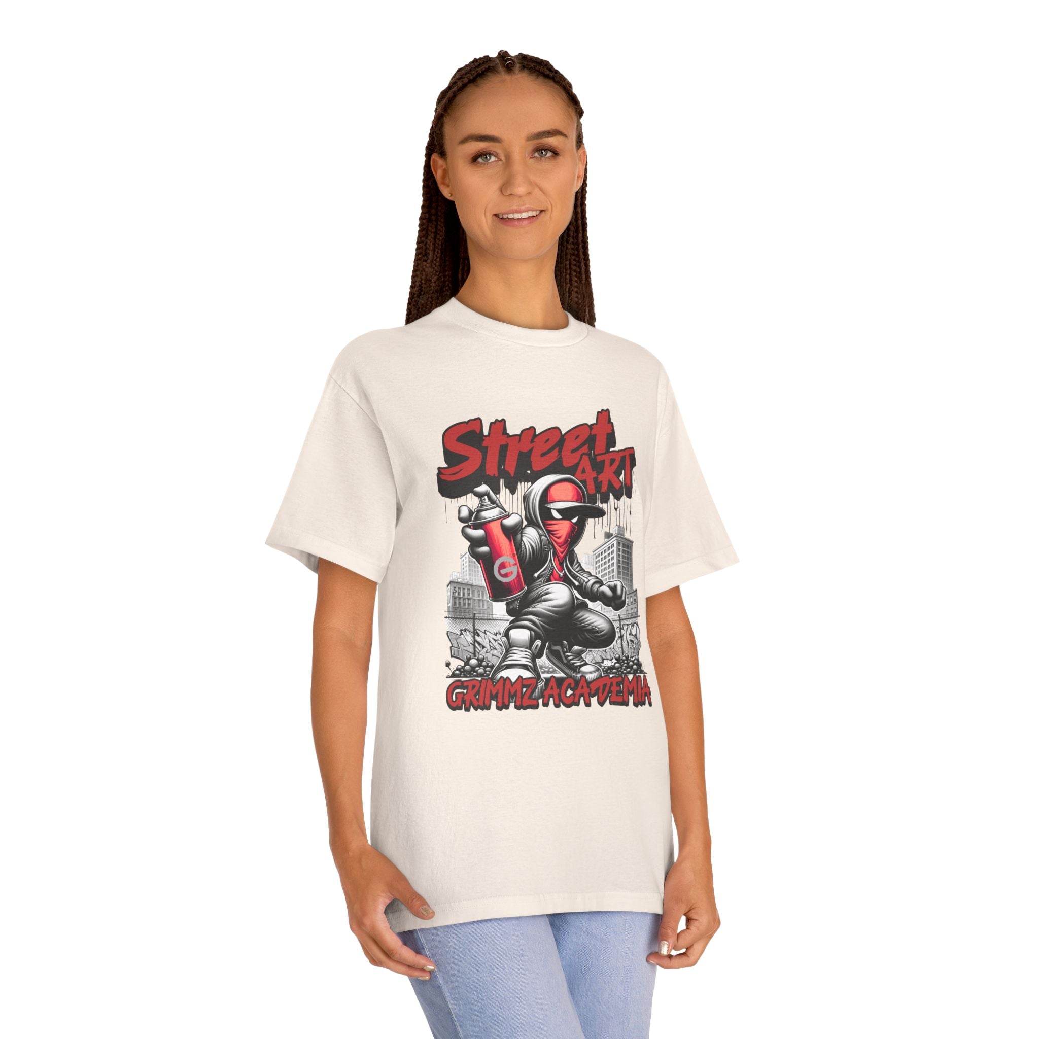 Street Art Graffiti Tee — "Street Art" Graphic Spray-Paint Crewneck