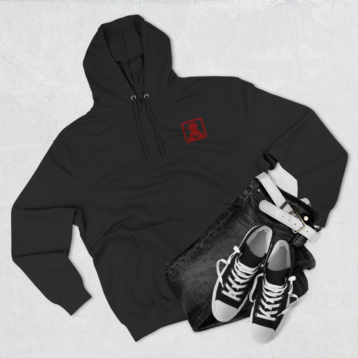 Minimalist Red Silhouette Fleece Hoodie