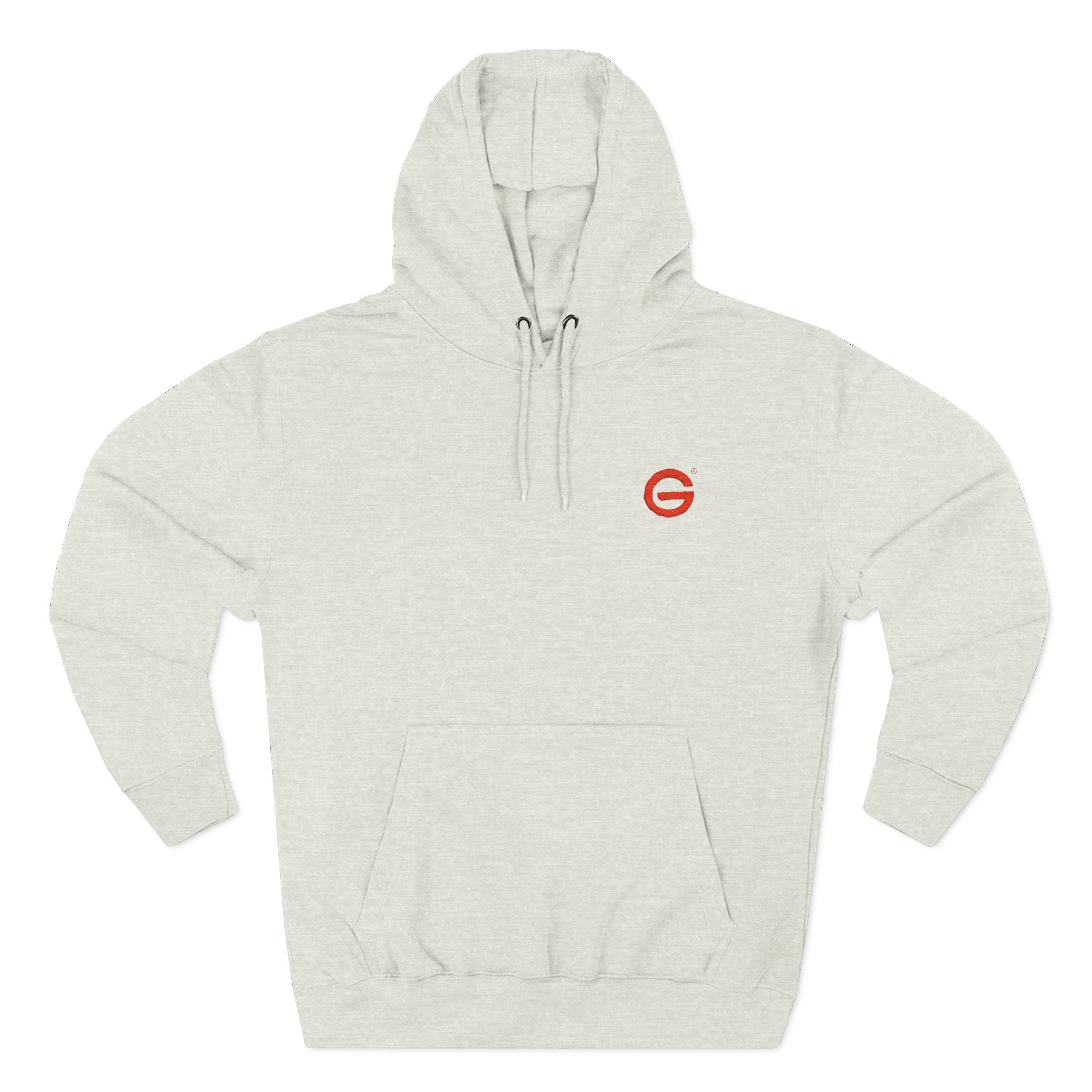 Minimalist Red 'G' Logo Hoodie - White Fleece Pullover