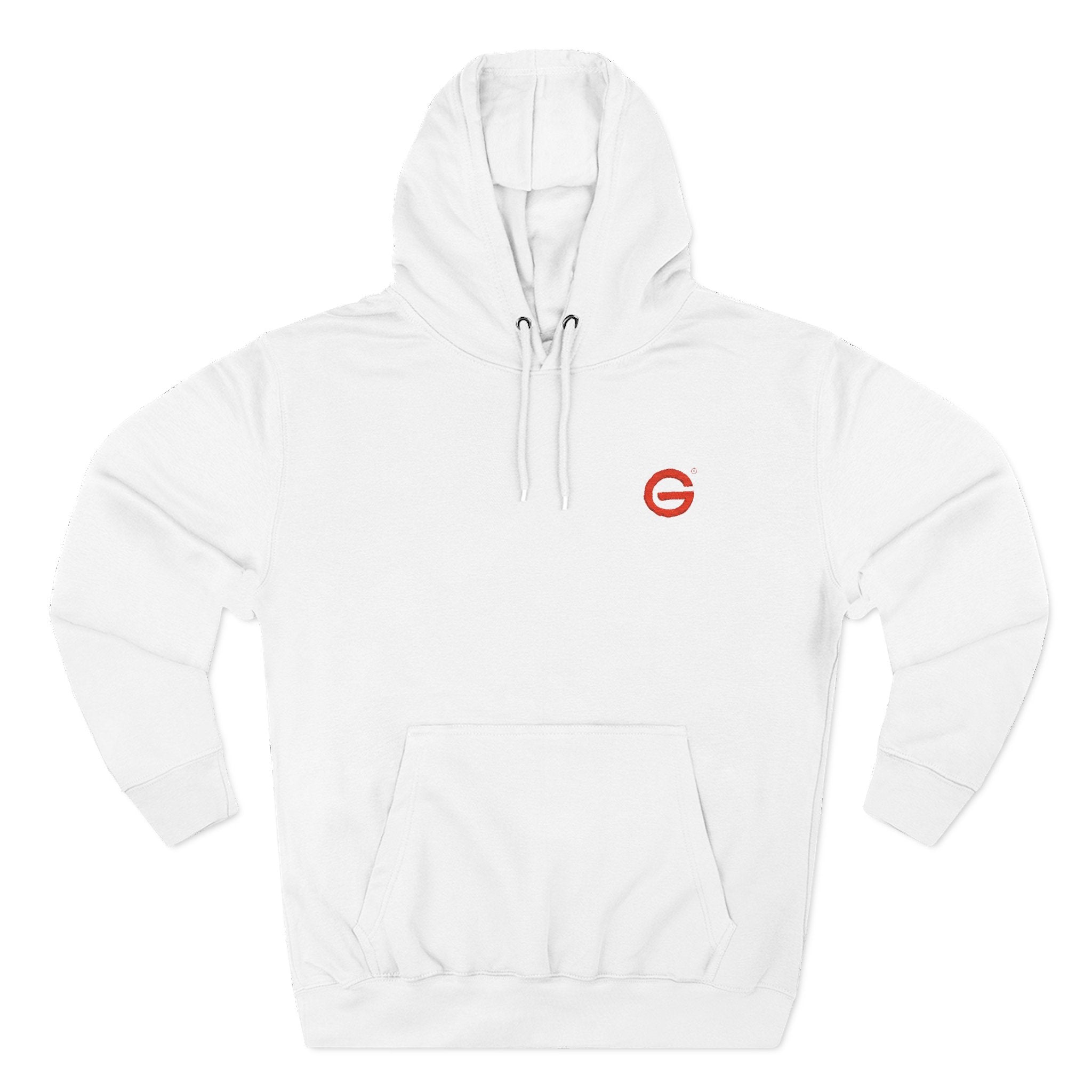 Minimalist Red 'G' Logo Hoodie - White Fleece Pullover